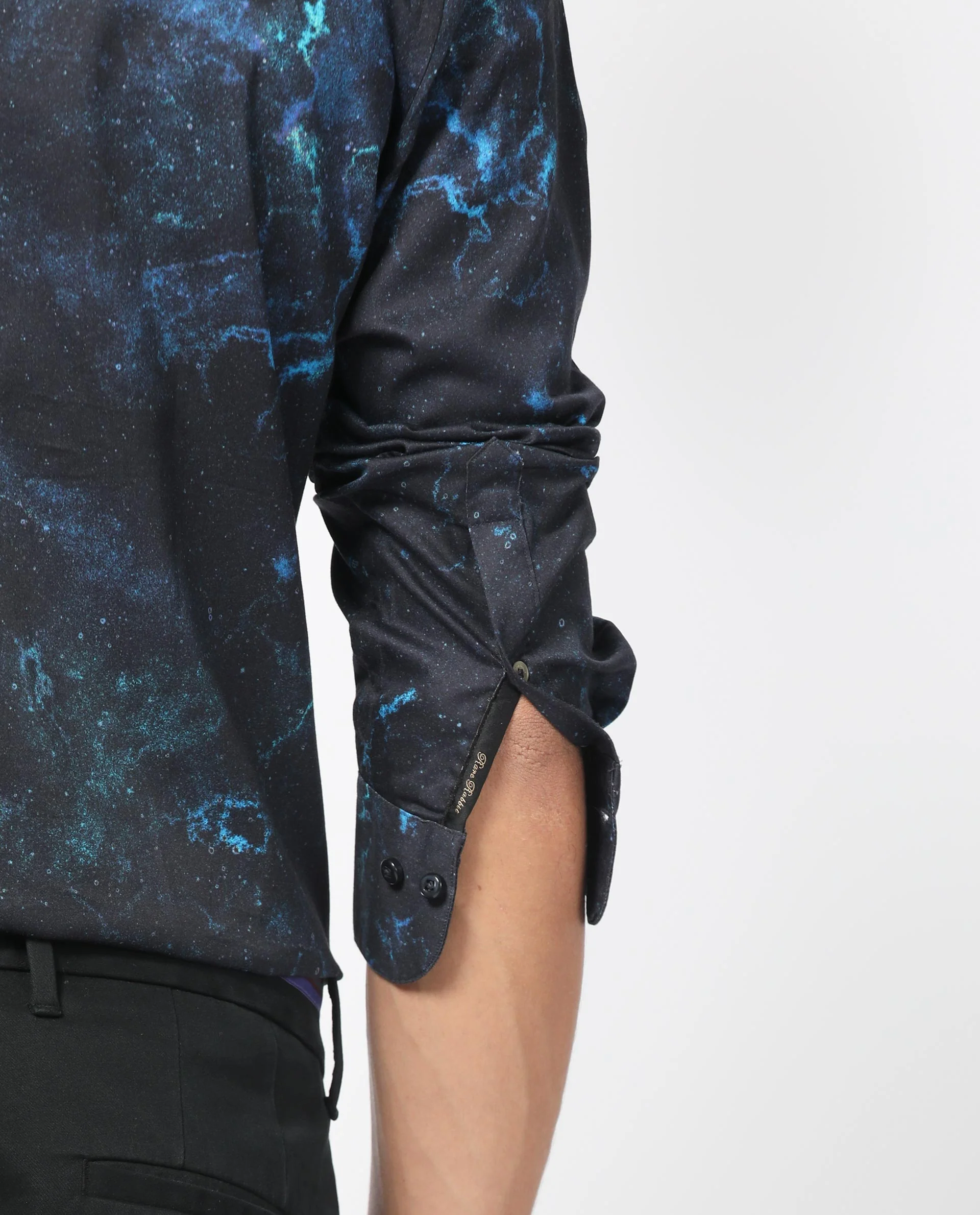 Rare Rabbit Men's Galaxx Navy Cotton Abstract Print Regular Fit Full Sleeve Collared Shirt - Image 6