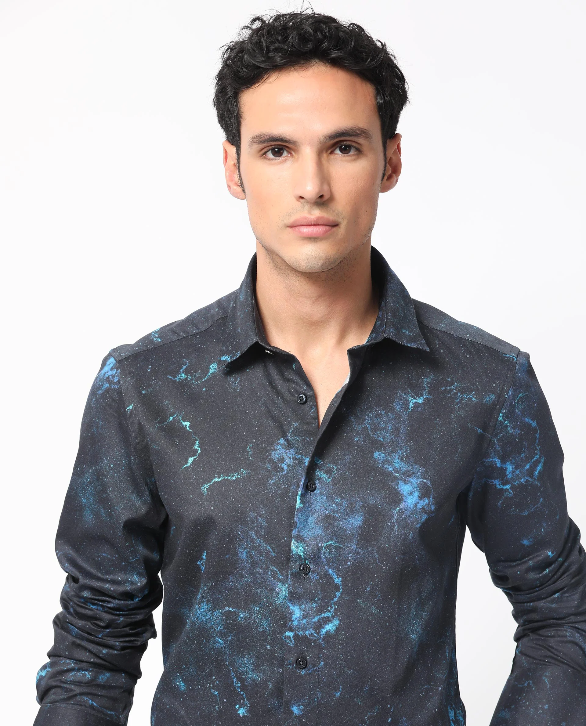 Rare Rabbit Men's Galaxx Navy Cotton Abstract Print Regular Fit Full Sleeve Collared Shirt - Image 8