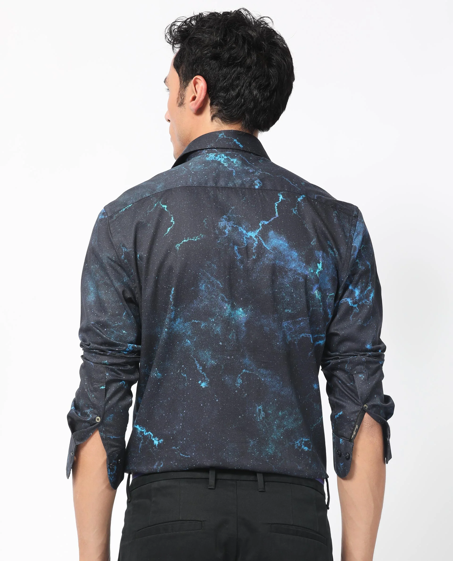 Rare Rabbit Men's Galaxx Navy Cotton Abstract Print Regular Fit Full Sleeve Collared Shirt - Image 9