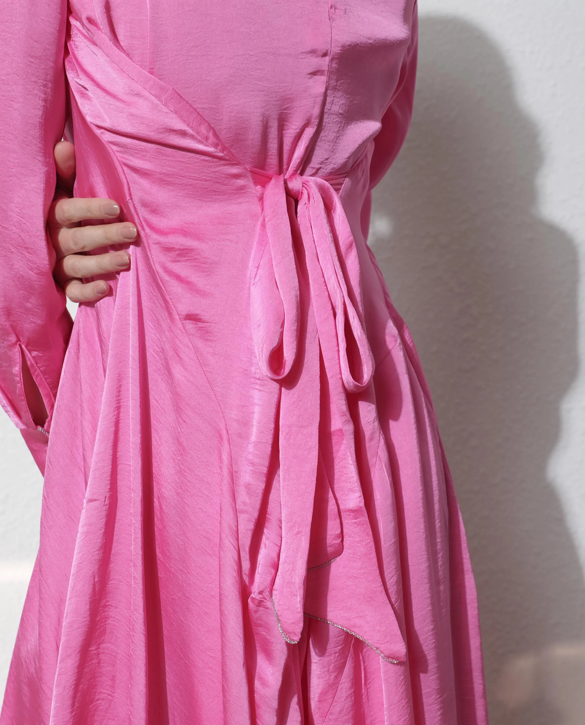 Rareism Women's Galaxyy Pink Modal Spread Collar Plain Maxi Regular Fit Dress - Image 9