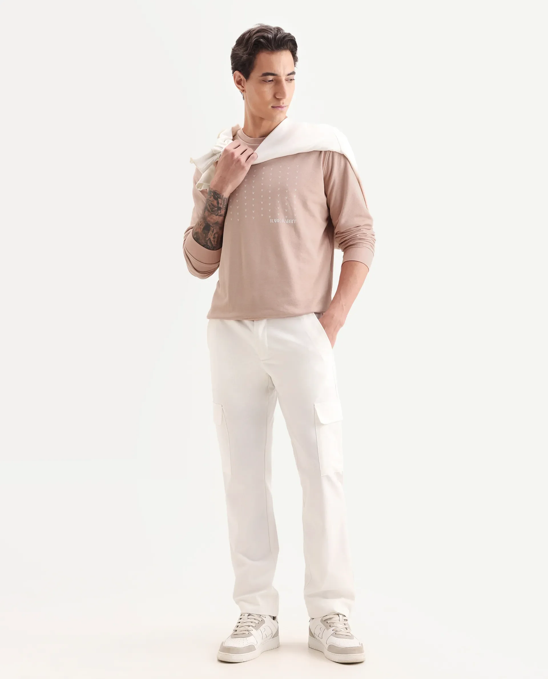 Rare Rabbit Men's Gale Beige Cotton Graphic Print Regular Fit Full Sleeve Crew Neck Sweatshirt - Image 2
