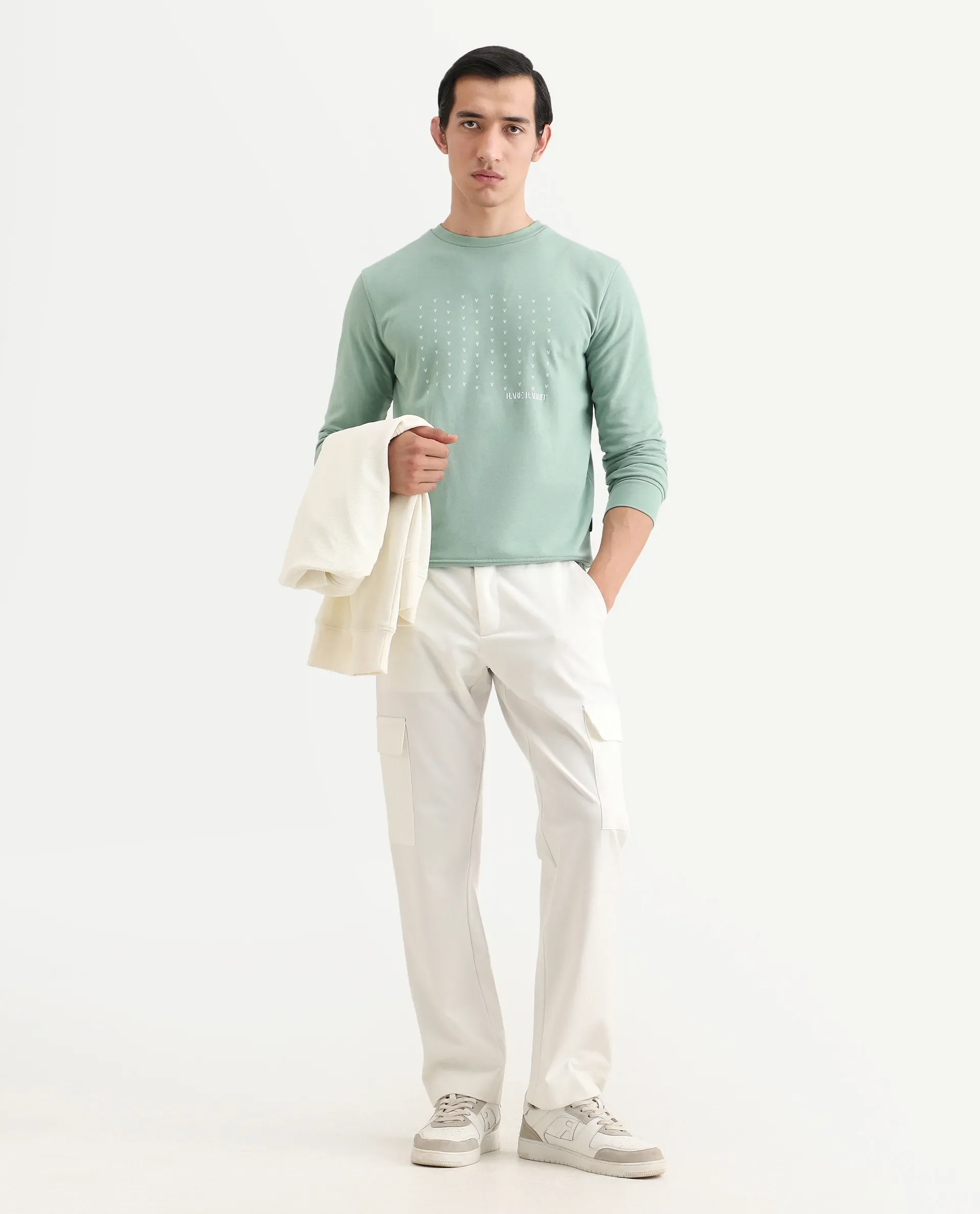 Rare Rabbit Men's Gale Green Cotton Graphic Print Regular Fit Full Sleeve Crew Neck Sweatshirt - Image 2
