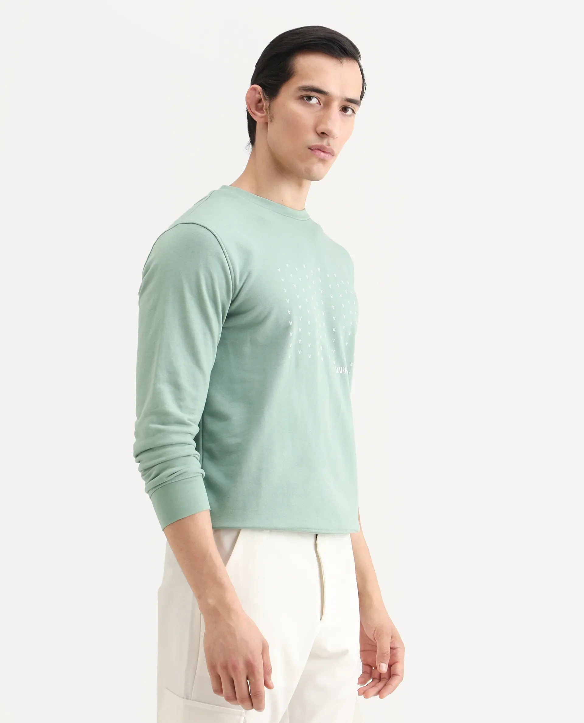 Rare Rabbit Men's Gale Green Cotton Graphic Print Regular Fit Full Sleeve Crew Neck Sweatshirt - Image 6