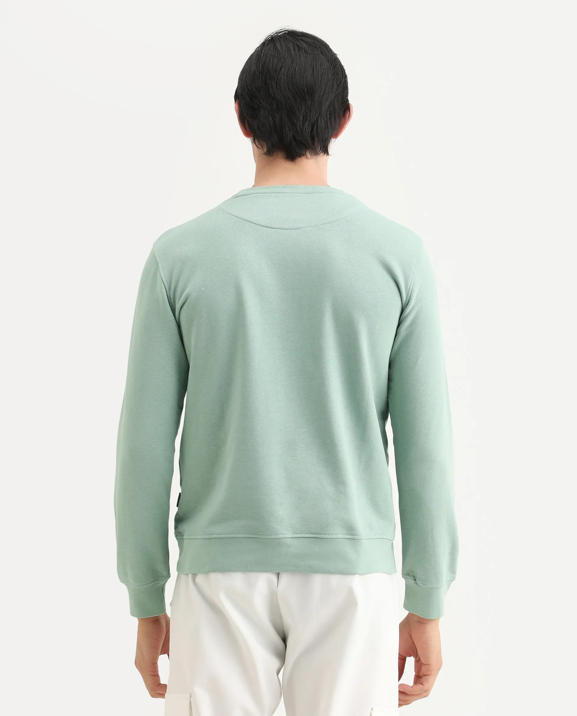 Rare Rabbit Men's Gale Green Cotton Graphic Print Regular Fit Full Sleeve Crew Neck Sweatshirt - Image 7