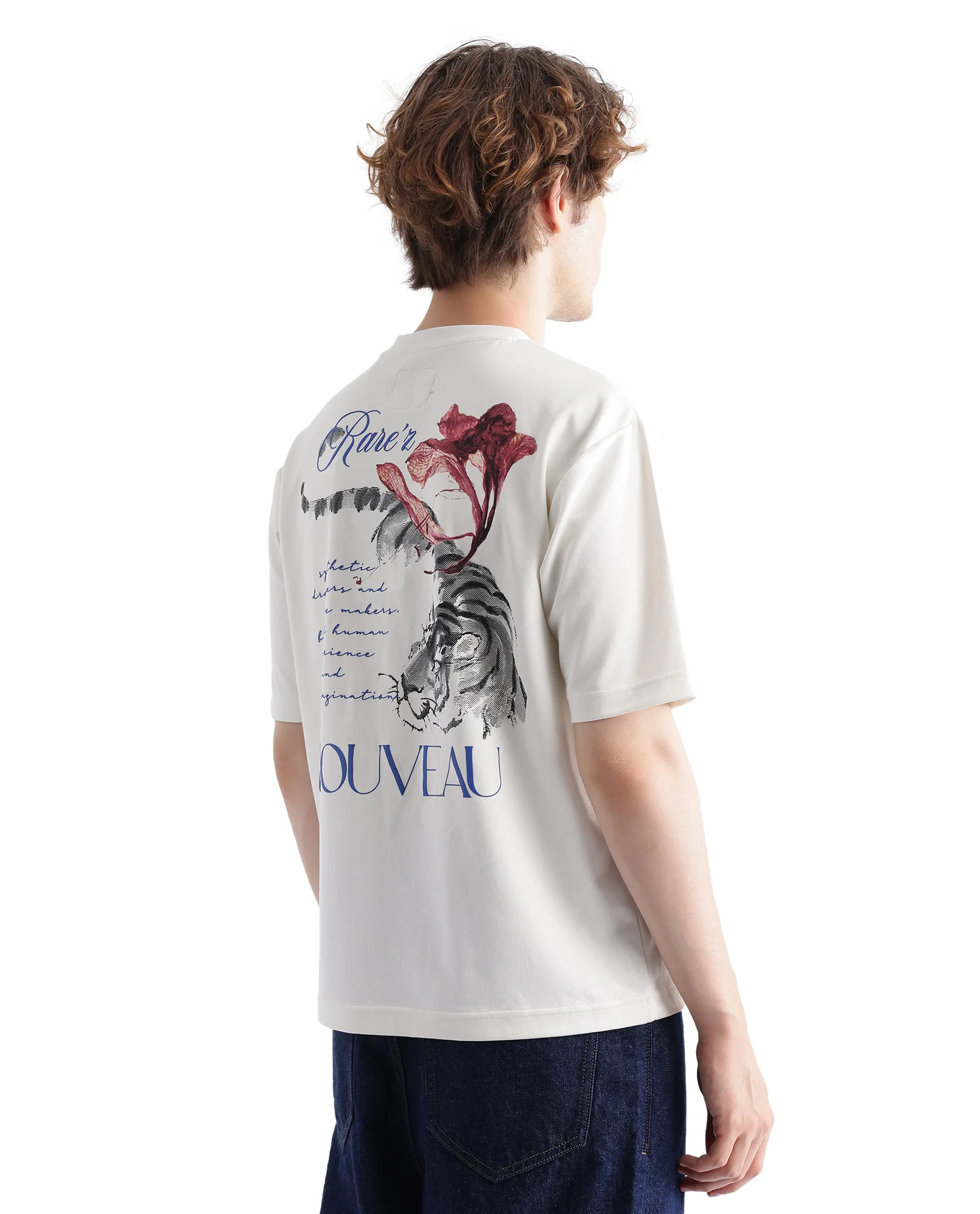 Rare Rabbit Men's Galen Off White Cotton Graphic Print Boxy Fit Half Sleeve Crew Neck T-Shirt - Image 4