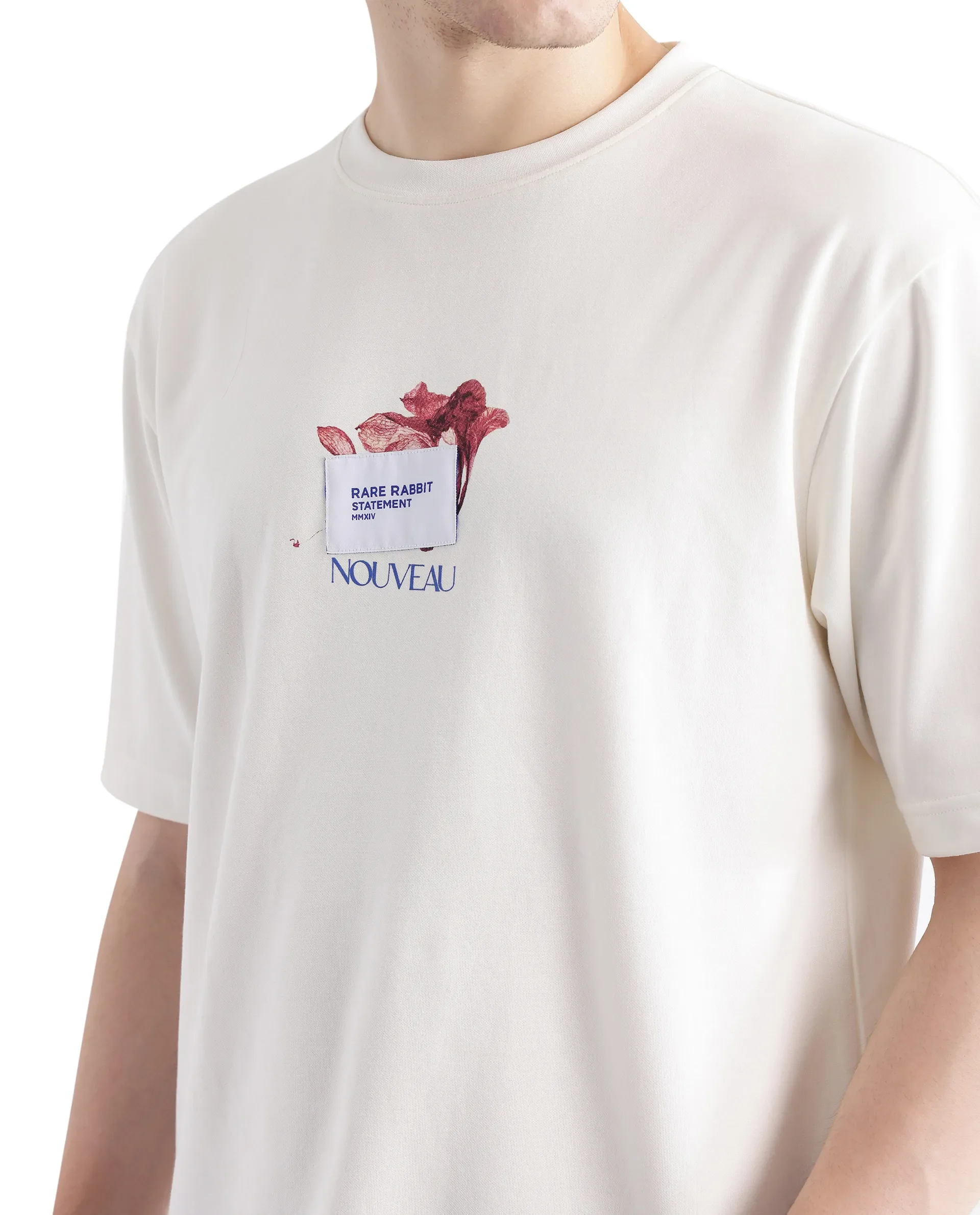 Rare Rabbit Men's Galen Off White Cotton Graphic Print Boxy Fit Half Sleeve Crew Neck T-Shirt - Image 6