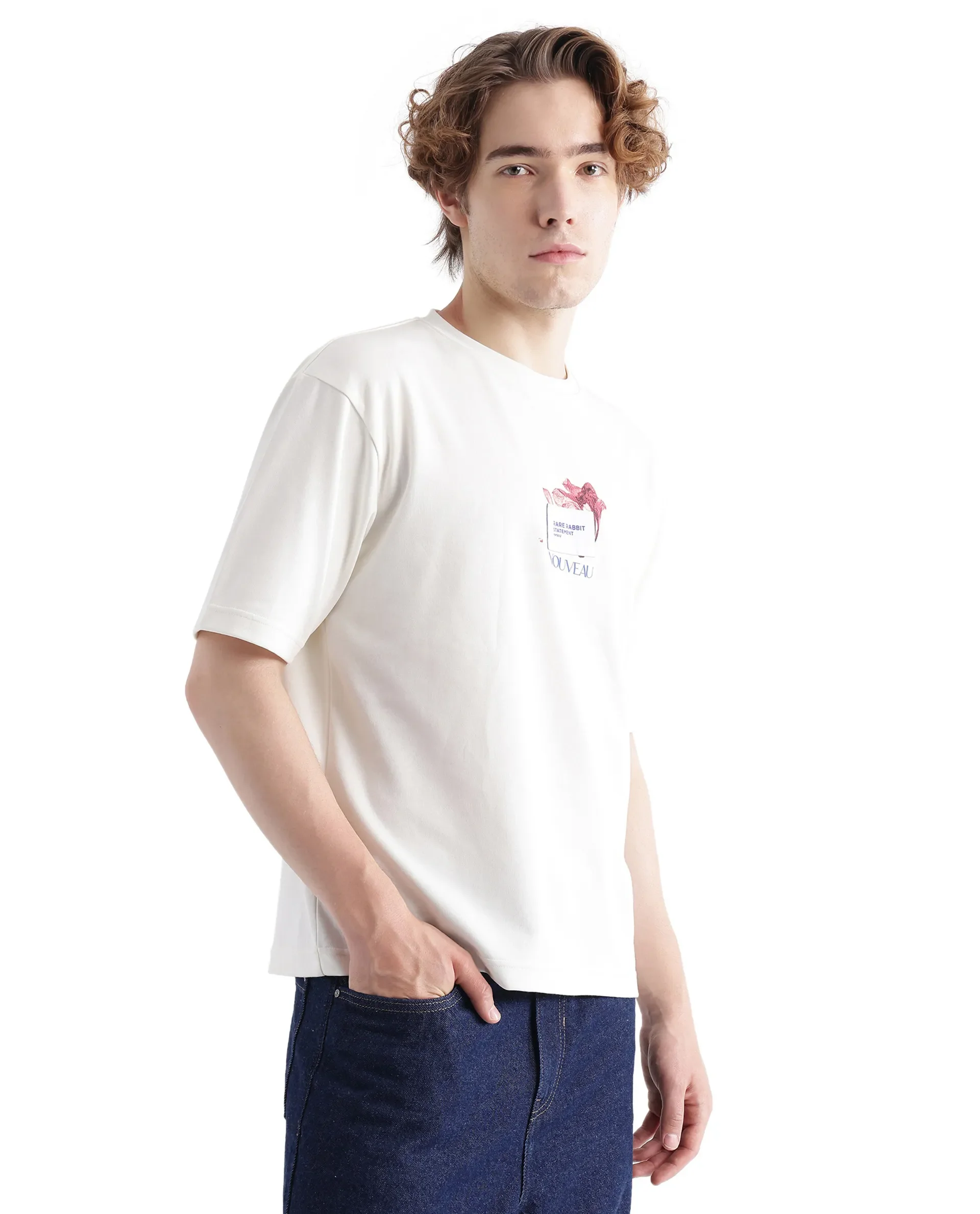 Rare Rabbit Men's Galen Off White Cotton Graphic Print Boxy Fit Half Sleeve Crew Neck T-Shirt - Image 7