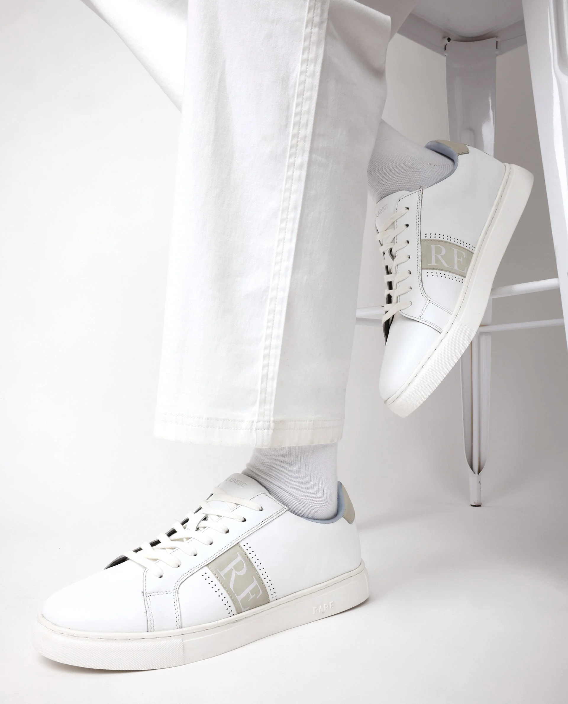 Rare Rabbit Men's Galileo White Round Toe Statement Branding Smart Casual Sneaker Shoes - Image 4