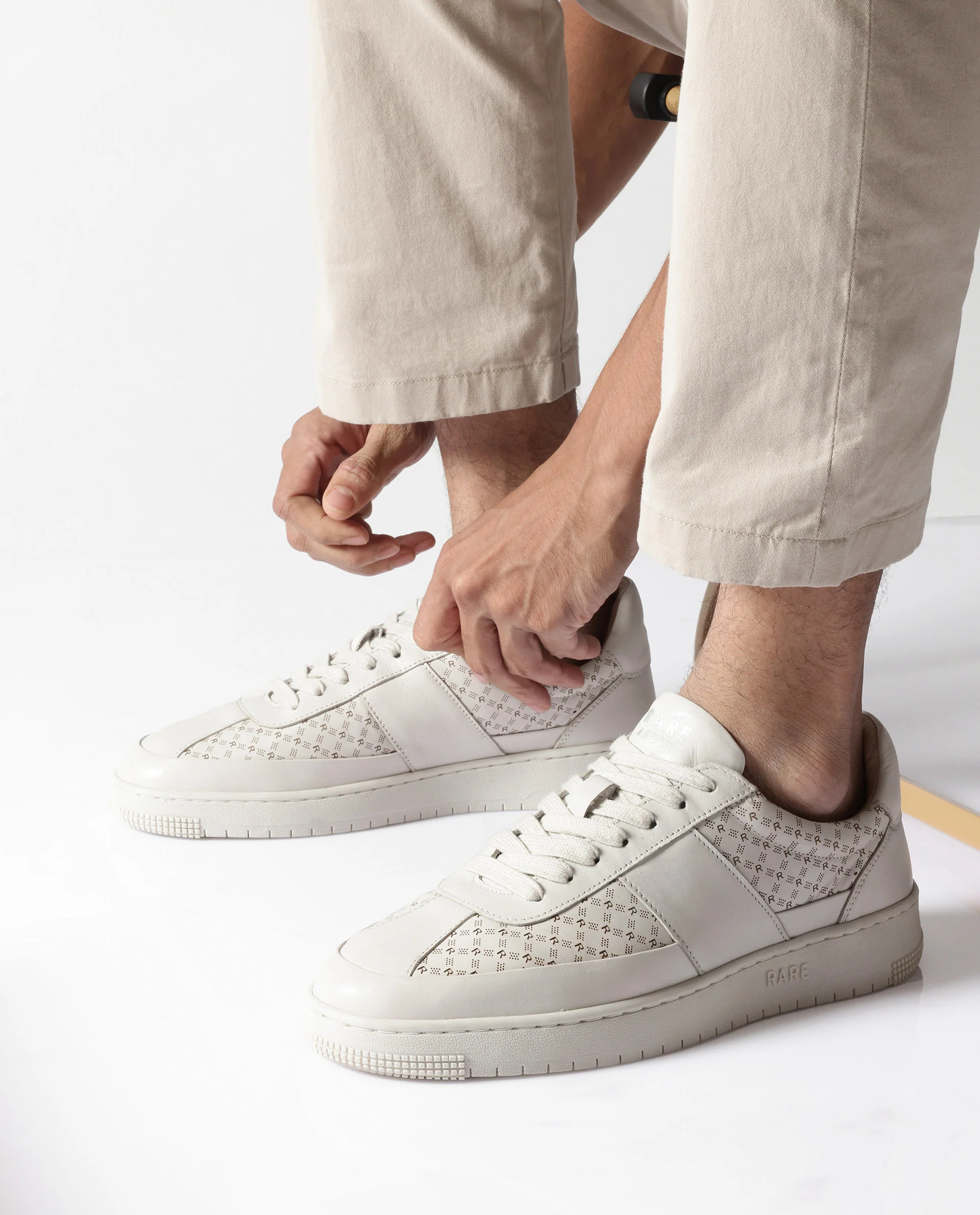 Rare Rabbit Men's Galileo Stellar Ivory Genuine Leather Monogram Print Low-Top Sneaker Shoes - Image 2