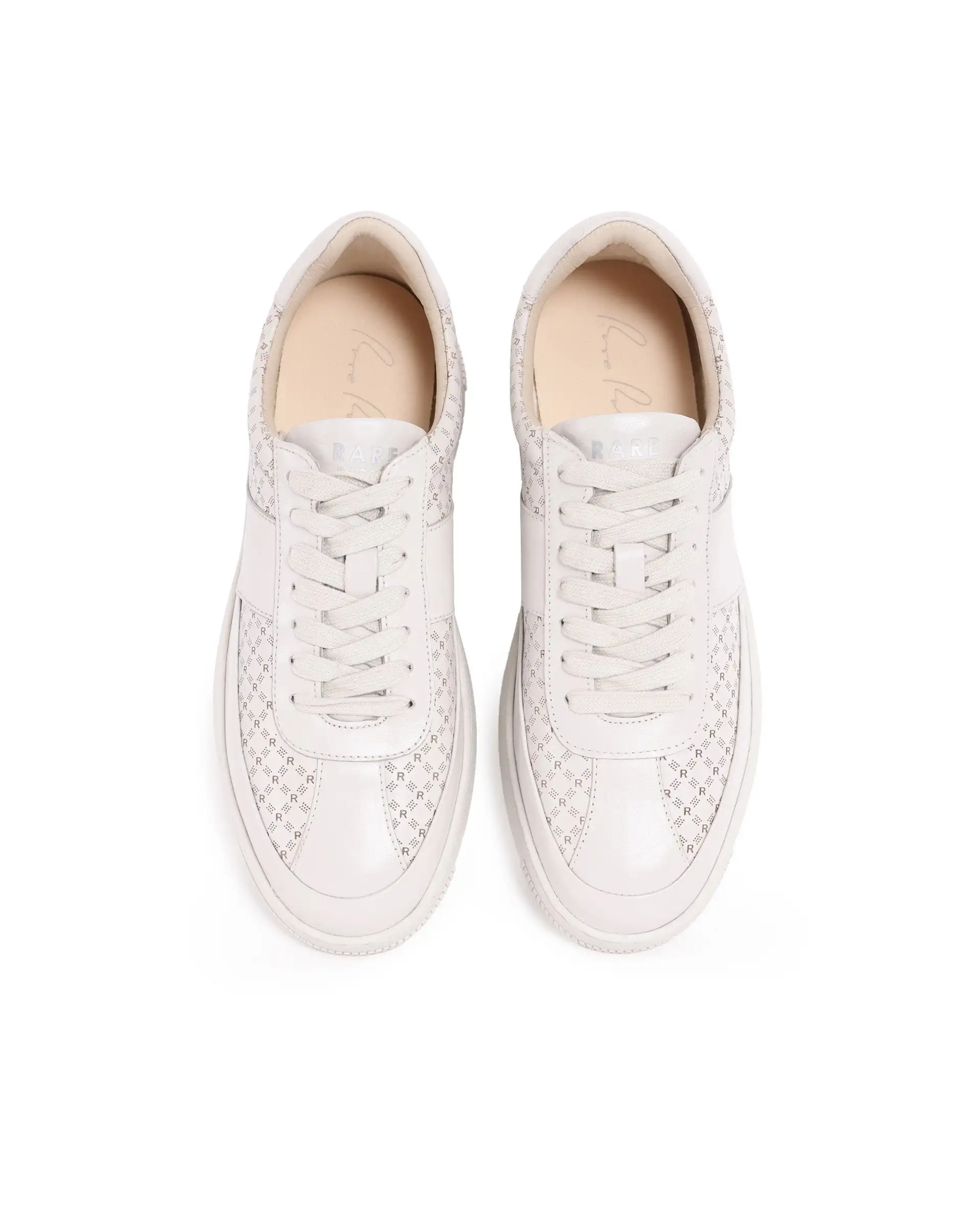 Rare Rabbit Men's Galileo Stellar Ivory Genuine Leather Monogram Print Low-Top Sneaker Shoes - Image 4