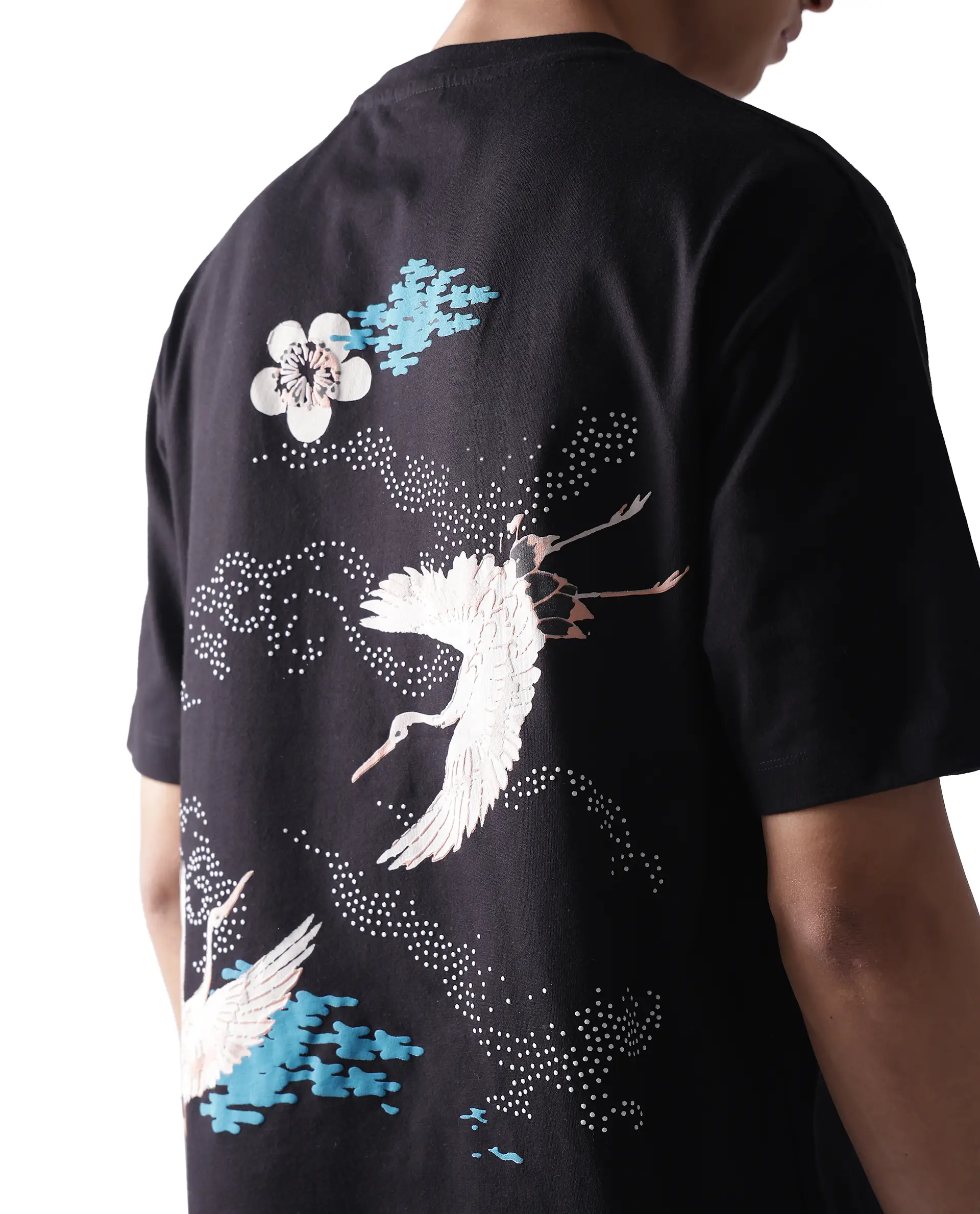 Rare Rabbit Men's Galle Black Cotton Graphic Print Oversized Fit Half Sleeve Crew Neck T-Shirt - Image 10