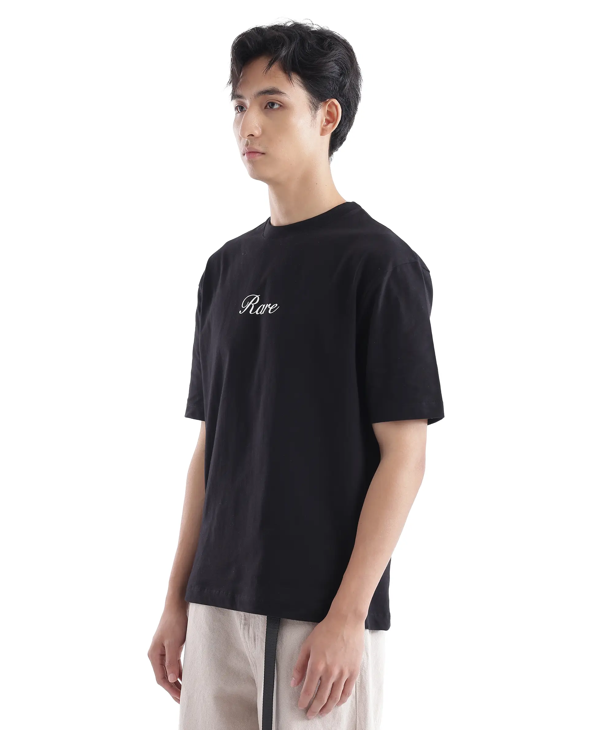 Rare Rabbit Men's Galle Black Cotton Graphic Print Oversized Fit Half Sleeve Crew Neck T-Shirt - Image 12