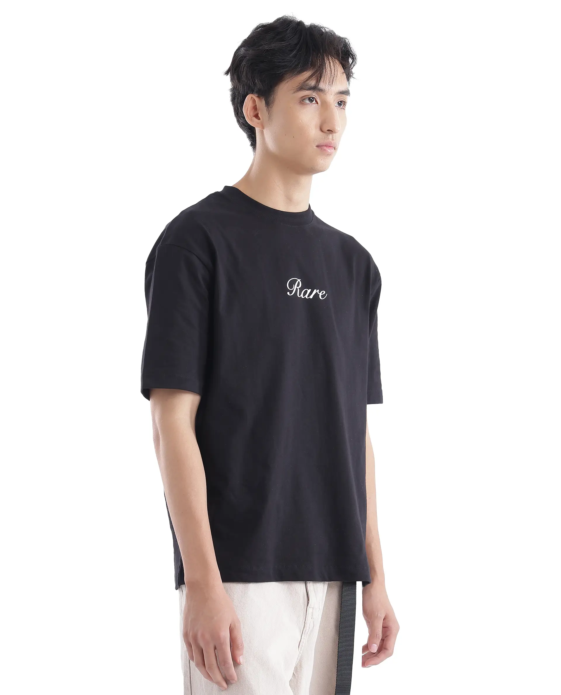 Rare Rabbit Men's Galle Black Cotton Graphic Print Oversized Fit Half Sleeve Crew Neck T-Shirt - Image 13