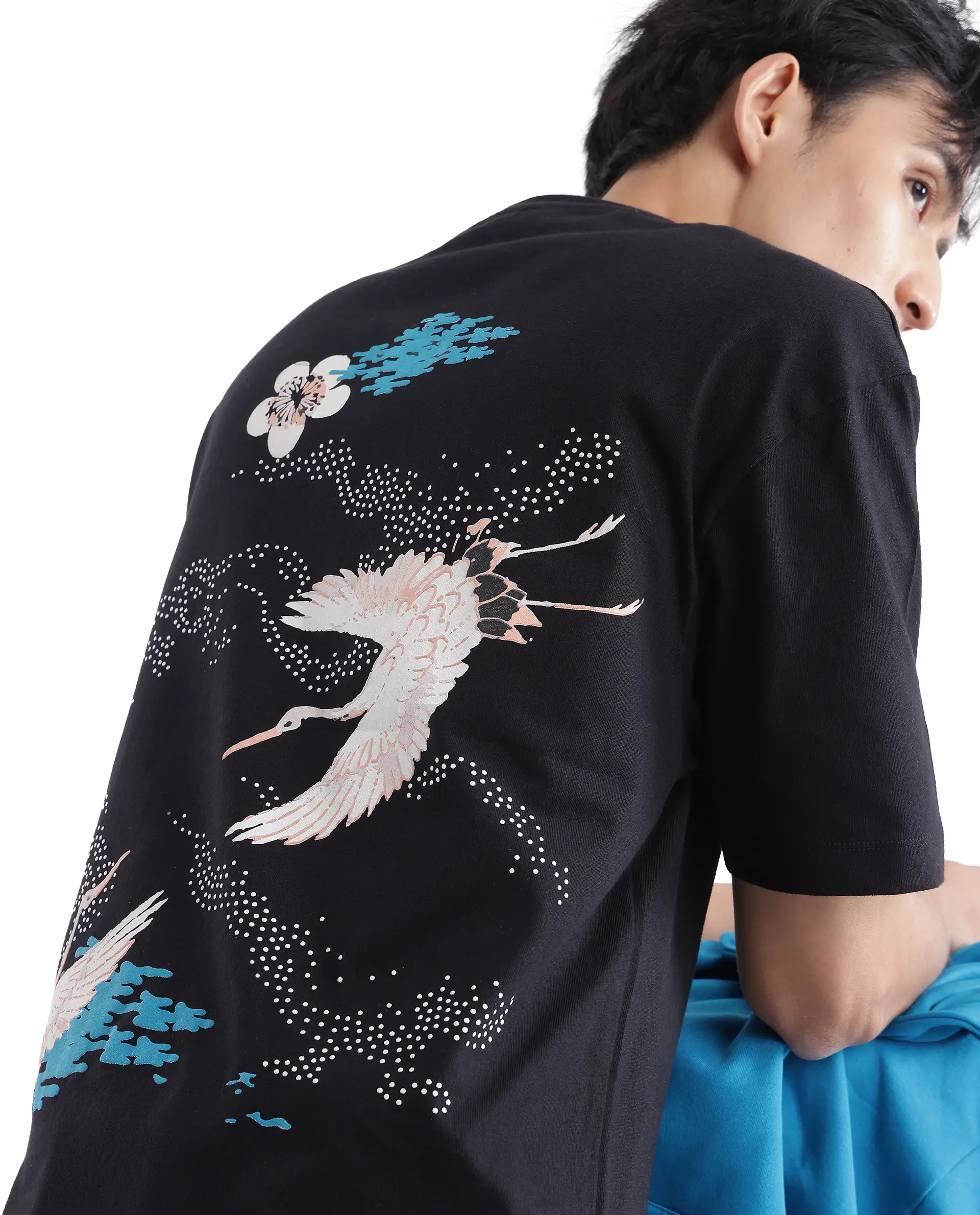 Rare Rabbit Men's Galle Black Cotton Graphic Print Oversized Fit Half Sleeve Crew Neck T-Shirt - Image 2
