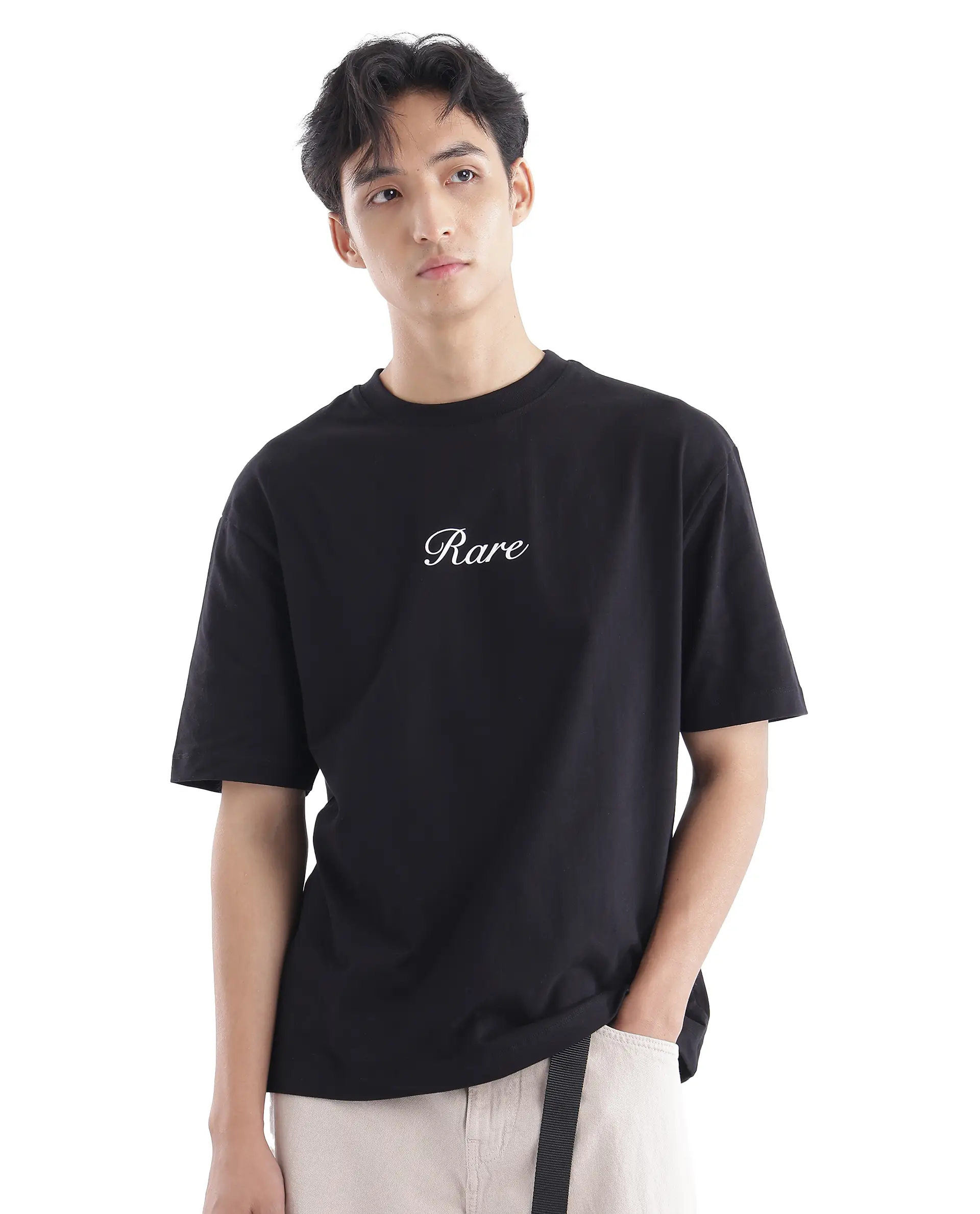Rare Rabbit Men's Galle Black Cotton Graphic Print Oversized Fit Half Sleeve Crew Neck T-Shirt - Image 3