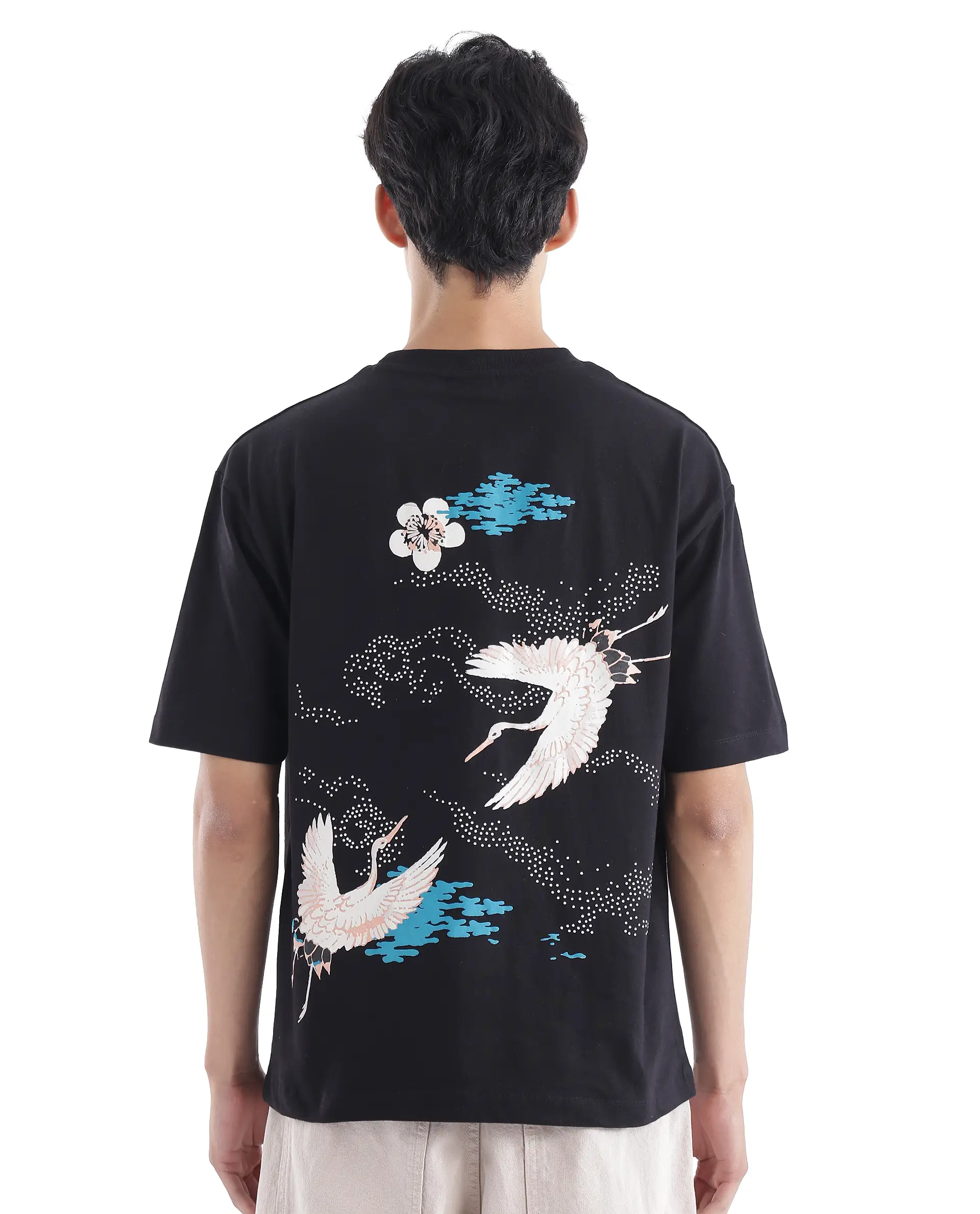 Rare Rabbit Men's Galle Black Cotton Graphic Print Oversized Fit Half Sleeve Crew Neck T-Shirt - Image 7