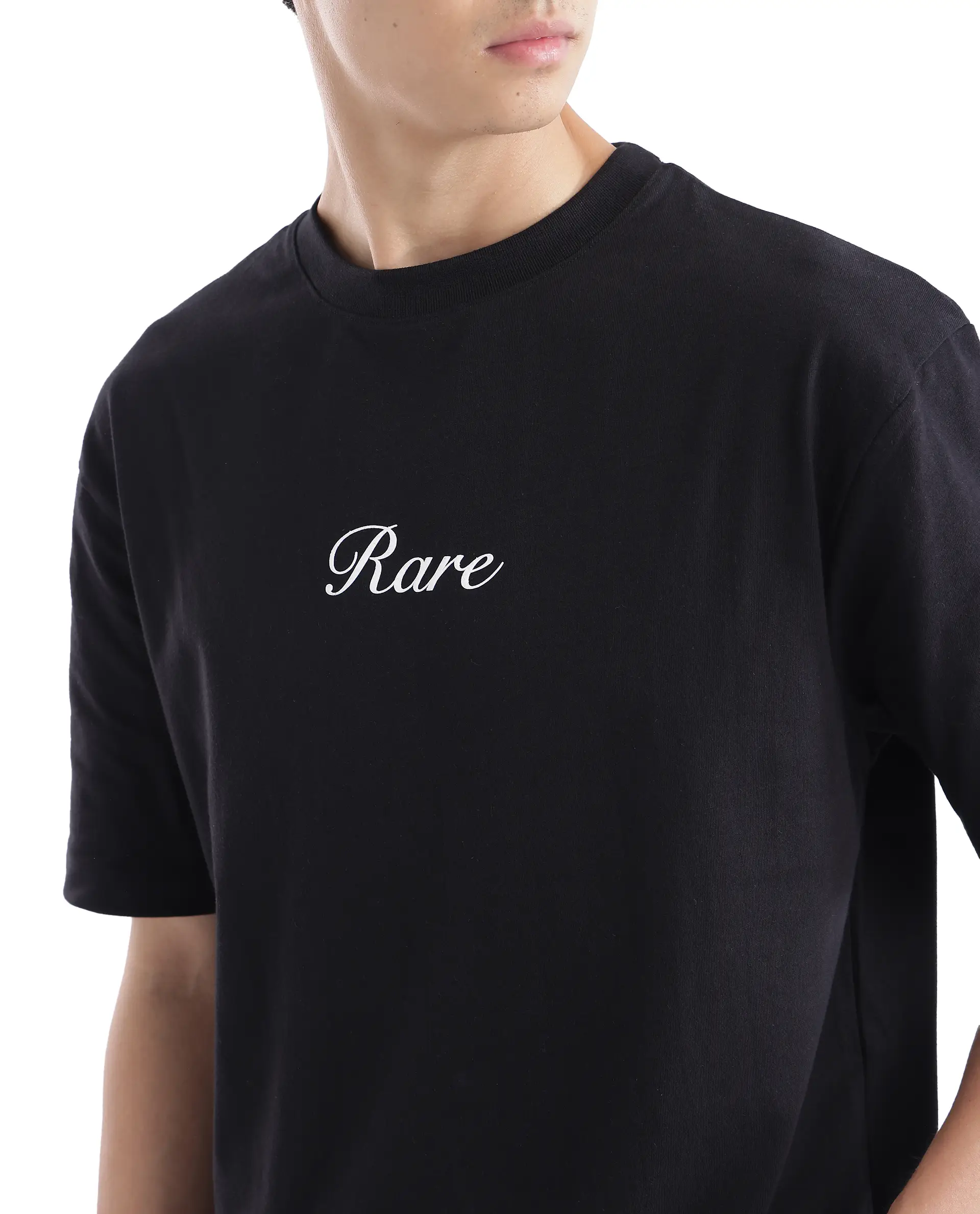 Rare Rabbit Men's Galle Black Cotton Graphic Print Oversized Fit Half Sleeve Crew Neck T-Shirt - Image 9