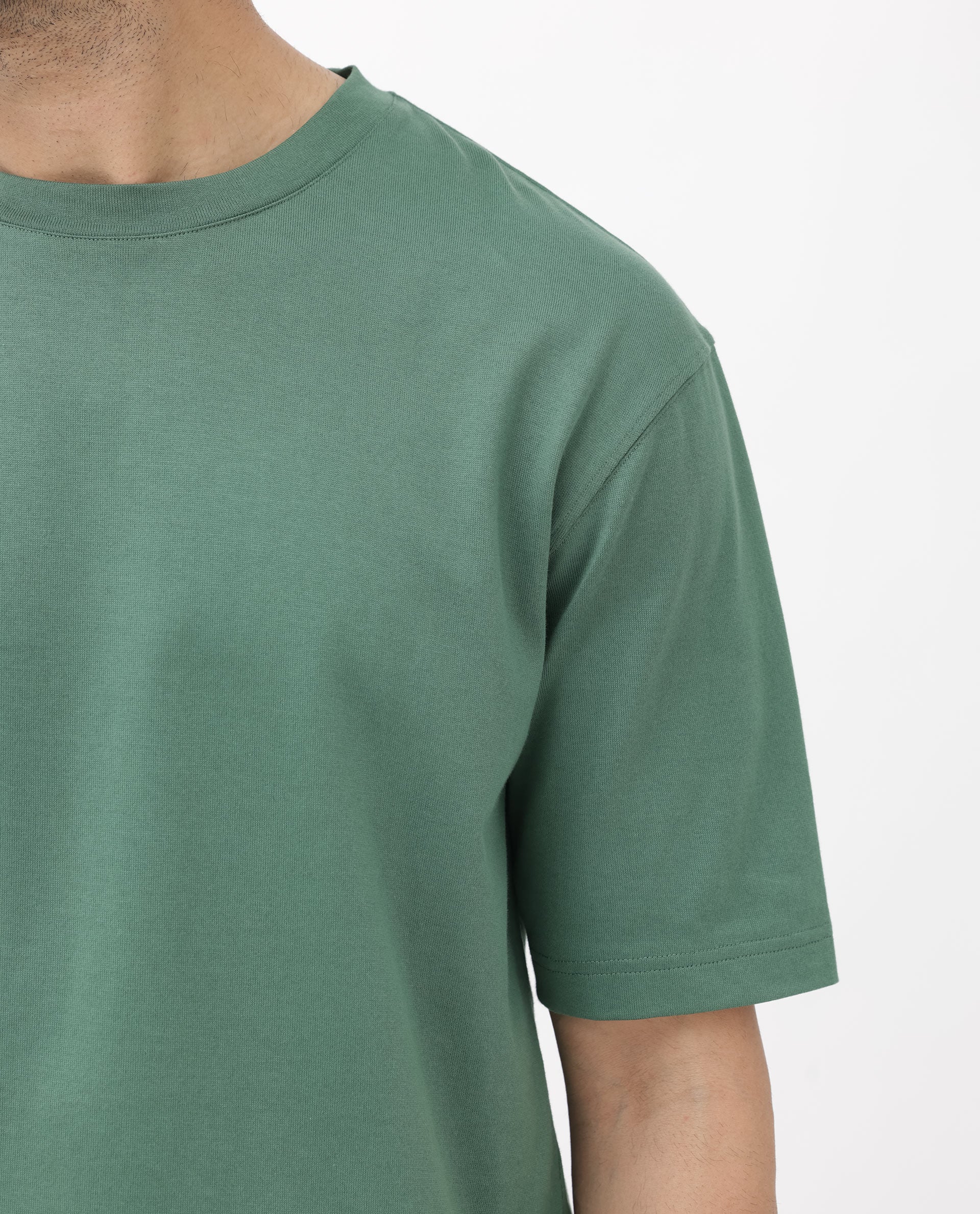 Rare Rabbit Men's Gallos Green Cotton Plain Oversized Fit Half Sleeve Crew Neck T-Shirt - Image 5