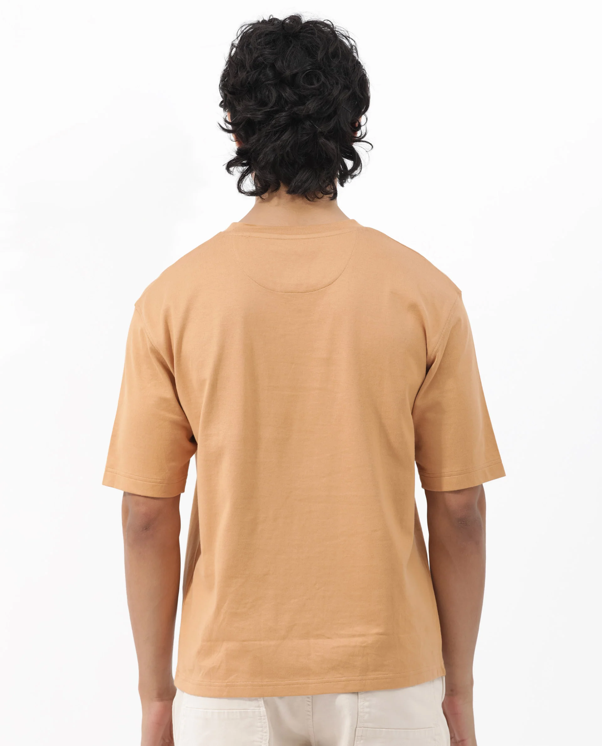 Rare Rabbit Men's Gallos Mustard Cotton Plain Oversized Fit Half Sleeve Crew Neck T-Shirt - Image 6