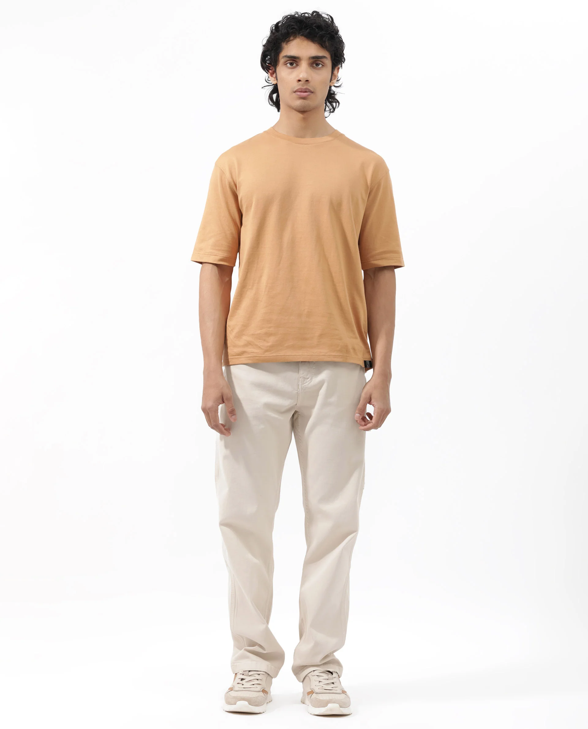 Rare Rabbit Men's Gallos Mustard Cotton Plain Oversized Fit Half Sleeve Crew Neck T-Shirt - Image 9