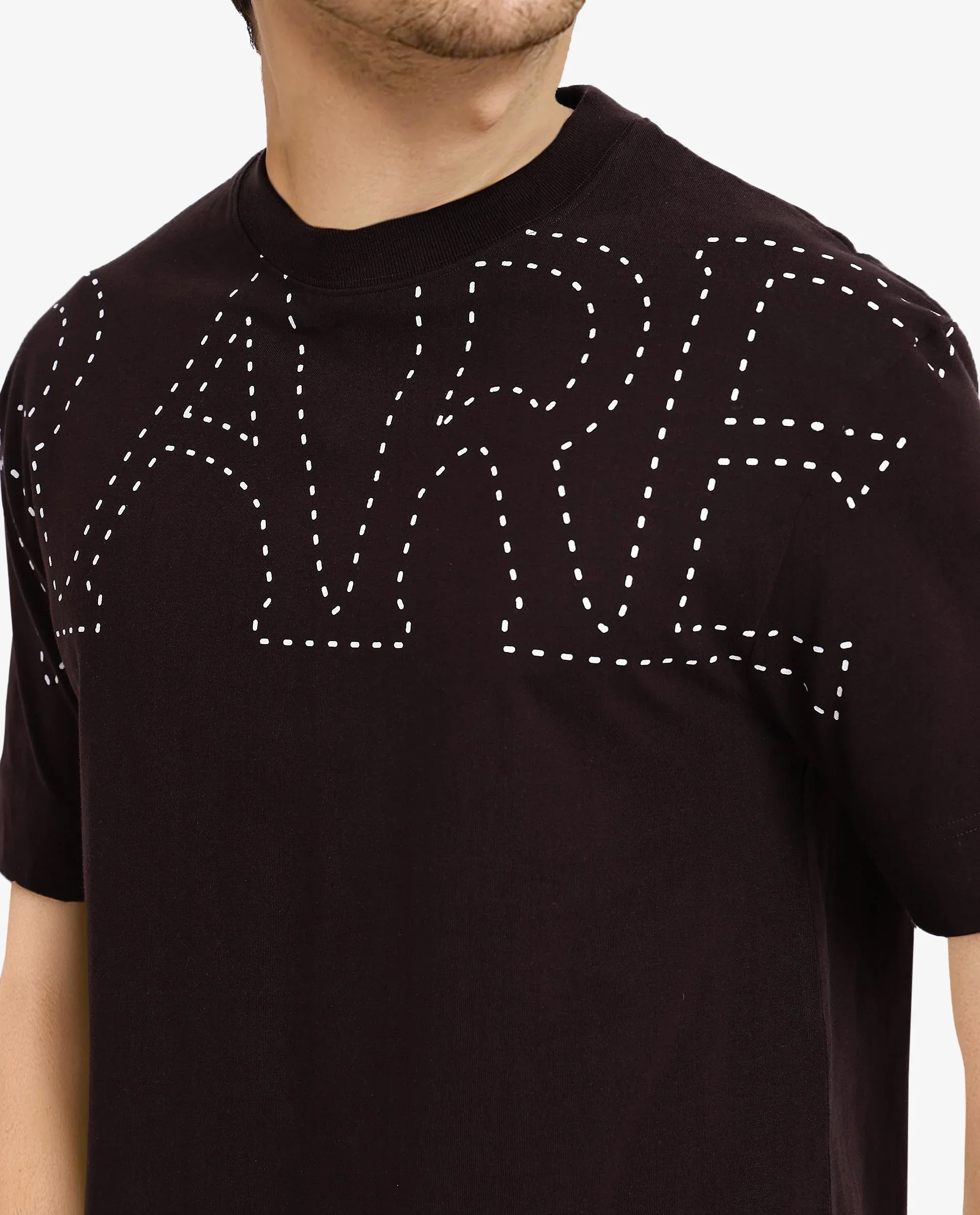 Rare Rabbit Men's Galloway Dark Brown Cotton Graphic Print Oversized Fit Half Sleeve Crew Neck T-Shirt - Image 3