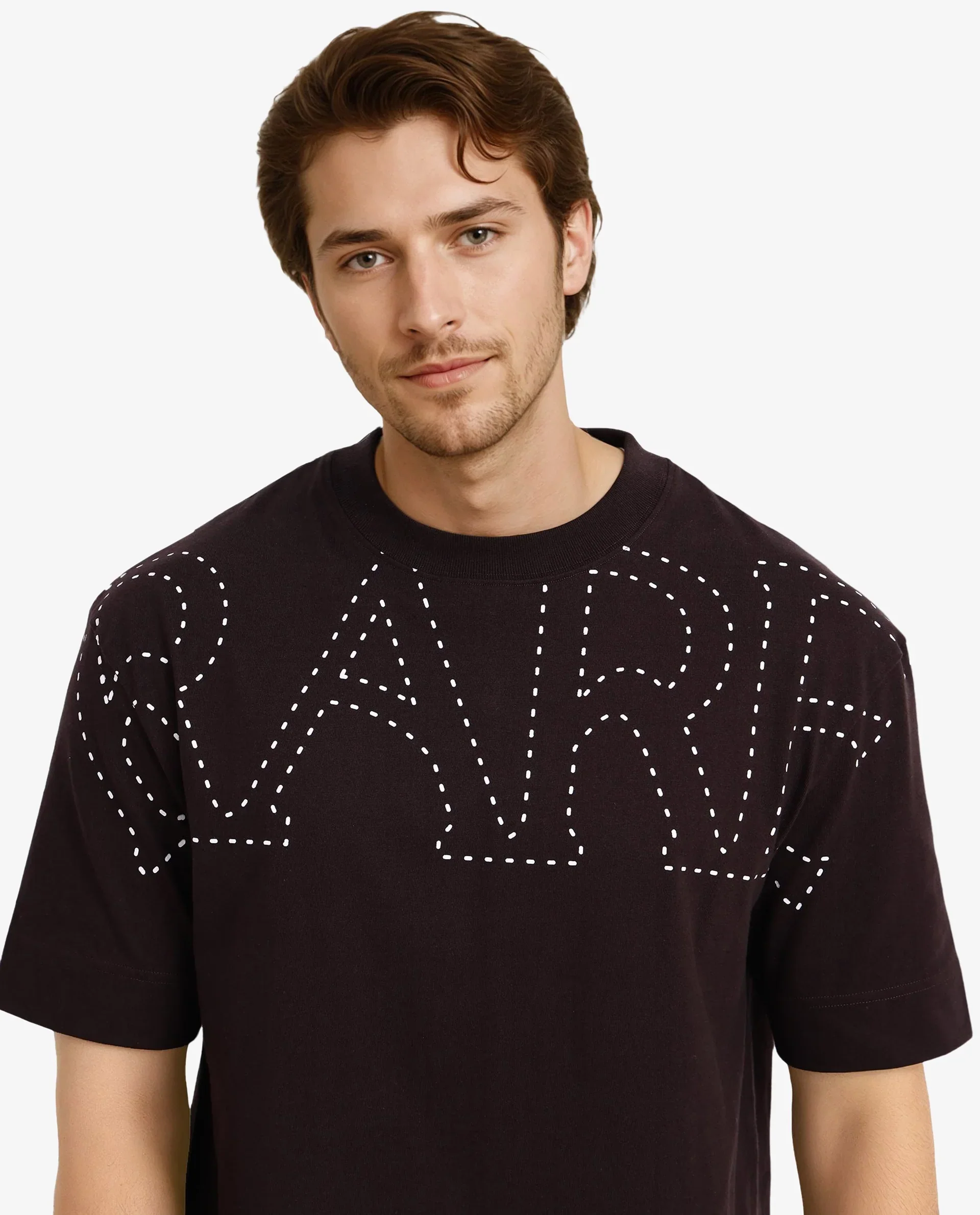 Rare Rabbit Men's Galloway Dark Brown Cotton Graphic Print Oversized Fit Half Sleeve Crew Neck T-Shirt - Image 8