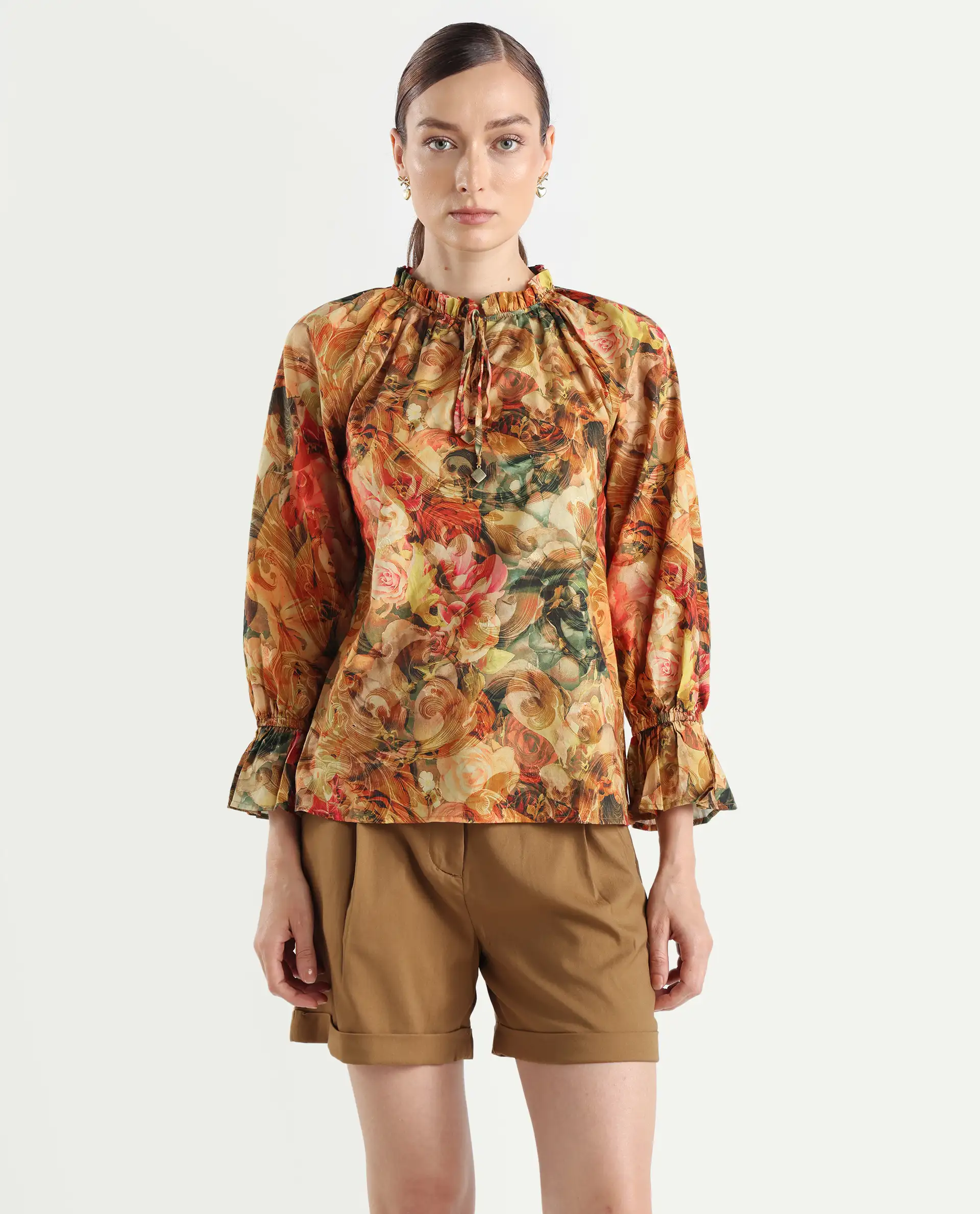 Rareism Women's Galski Multi Cotton Drop Collar Abstract Print Raglan Sleeve Regular Fit Top - Image 3