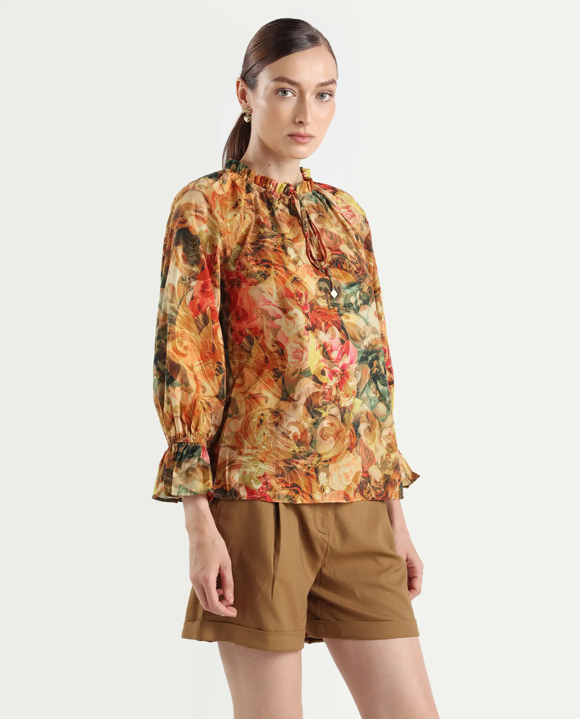 Rareism Women's Galski Multi Cotton Drop Collar Abstract Print Raglan Sleeve Regular Fit Top - Image 7