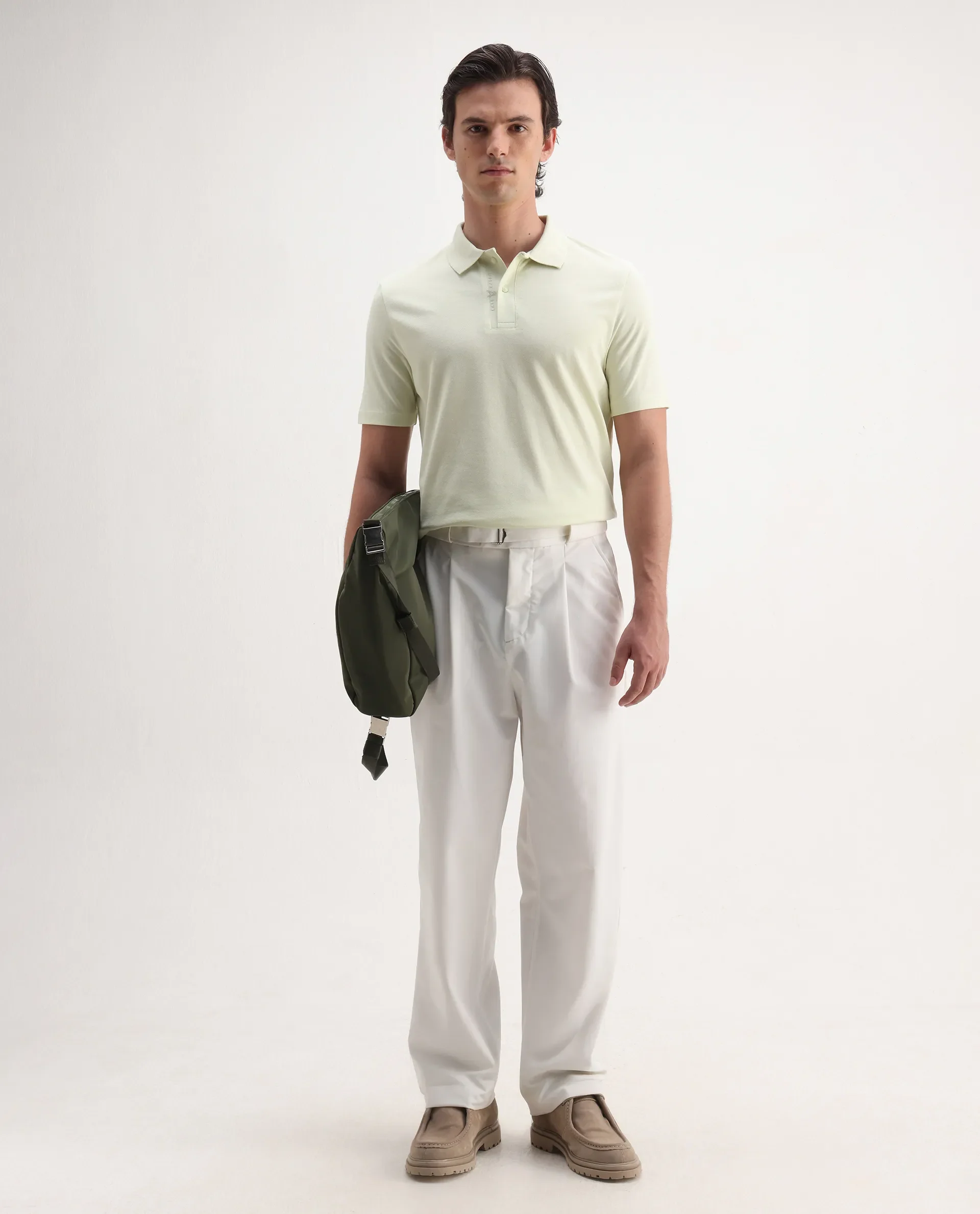 Rare Rabbit Men's Gamer Pastel Yellow Cotton Blend Plain Regular Fit Half Sleeve Polo - Image 2