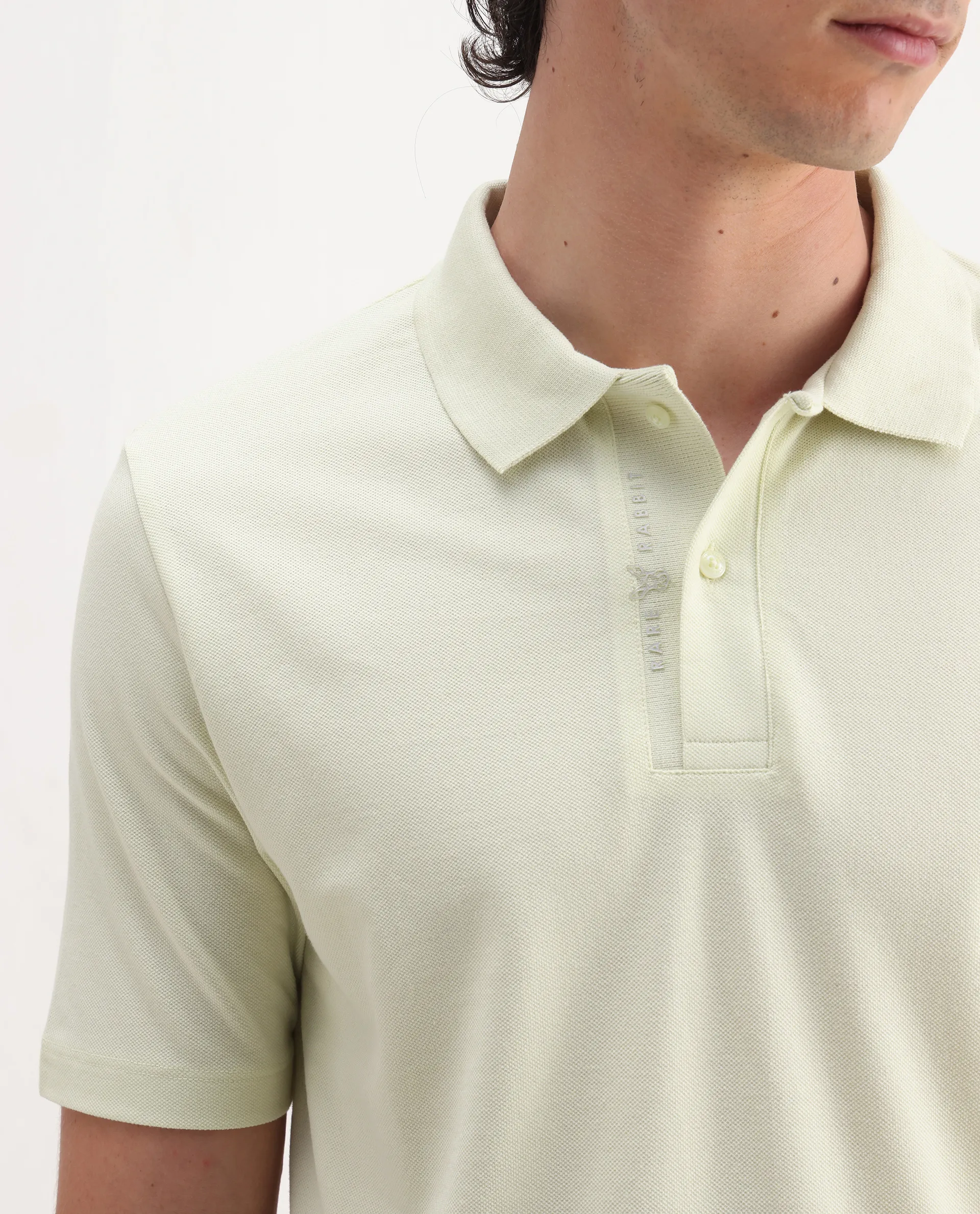 Rare Rabbit Men's Gamer Pastel Yellow Cotton Blend Plain Regular Fit Half Sleeve Polo - Image 4