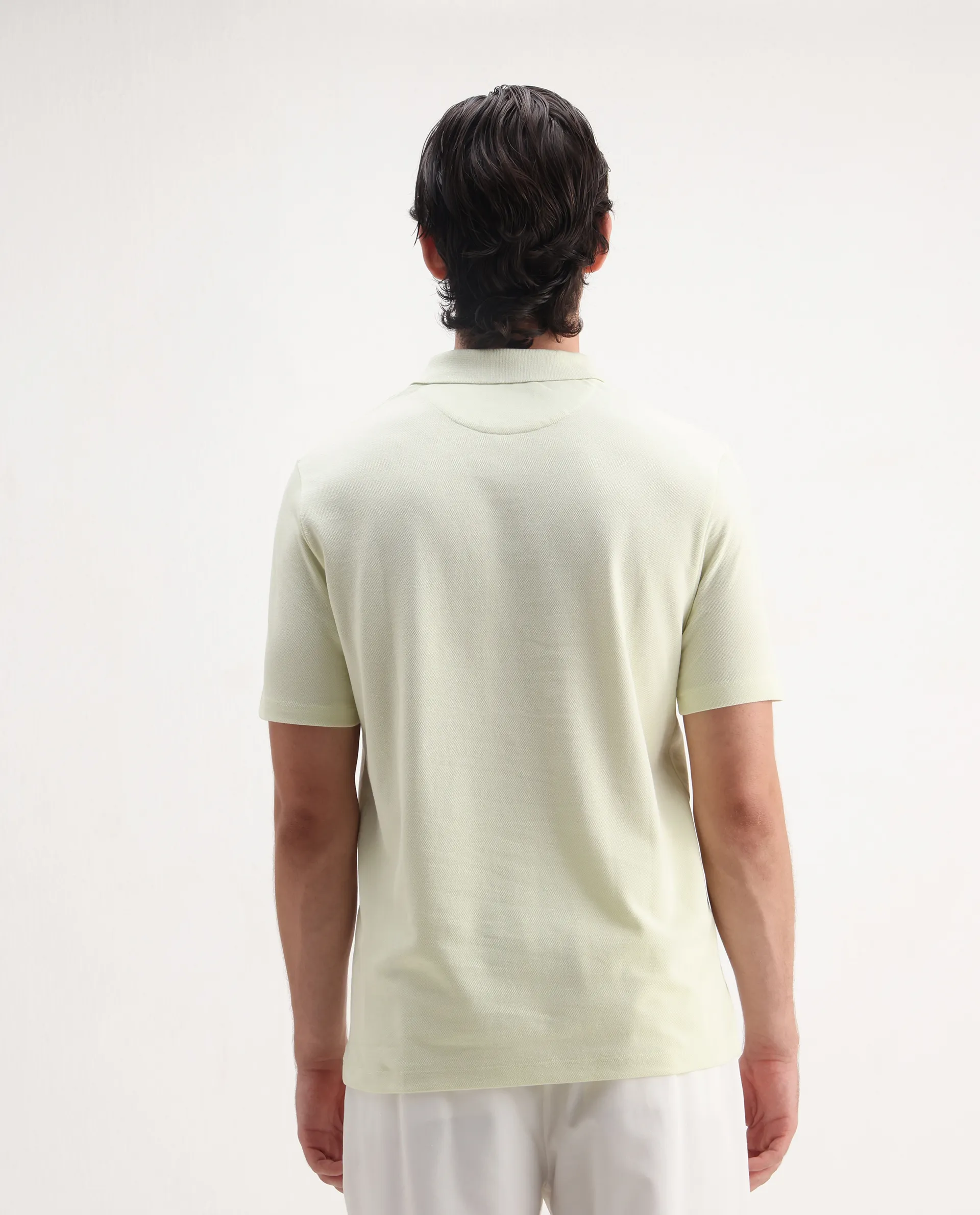 Rare Rabbit Men's Gamer Pastel Yellow Cotton Blend Plain Regular Fit Half Sleeve Polo - Image 5
