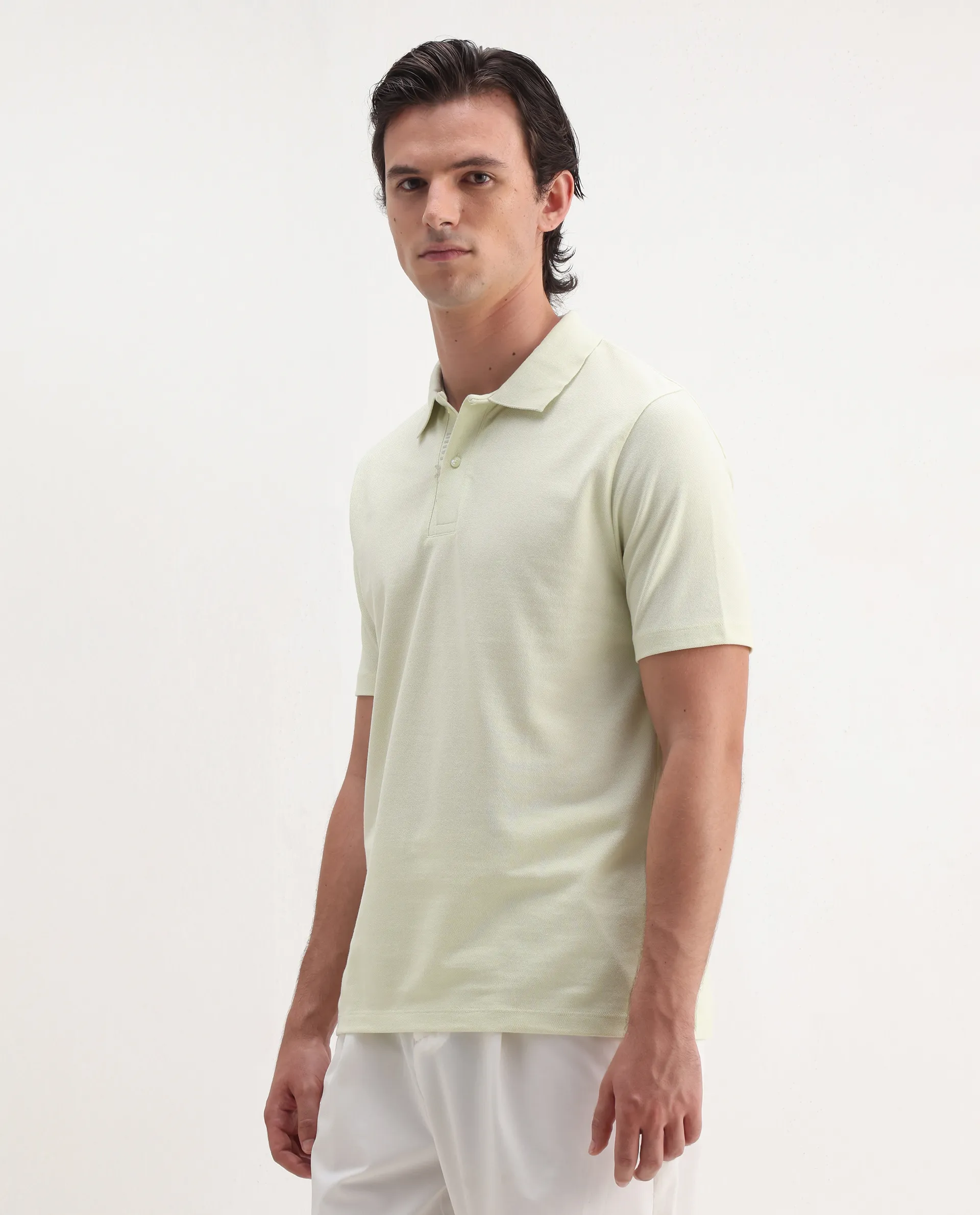 Rare Rabbit Men's Gamer Pastel Yellow Cotton Blend Plain Regular Fit Half Sleeve Polo - Image 7