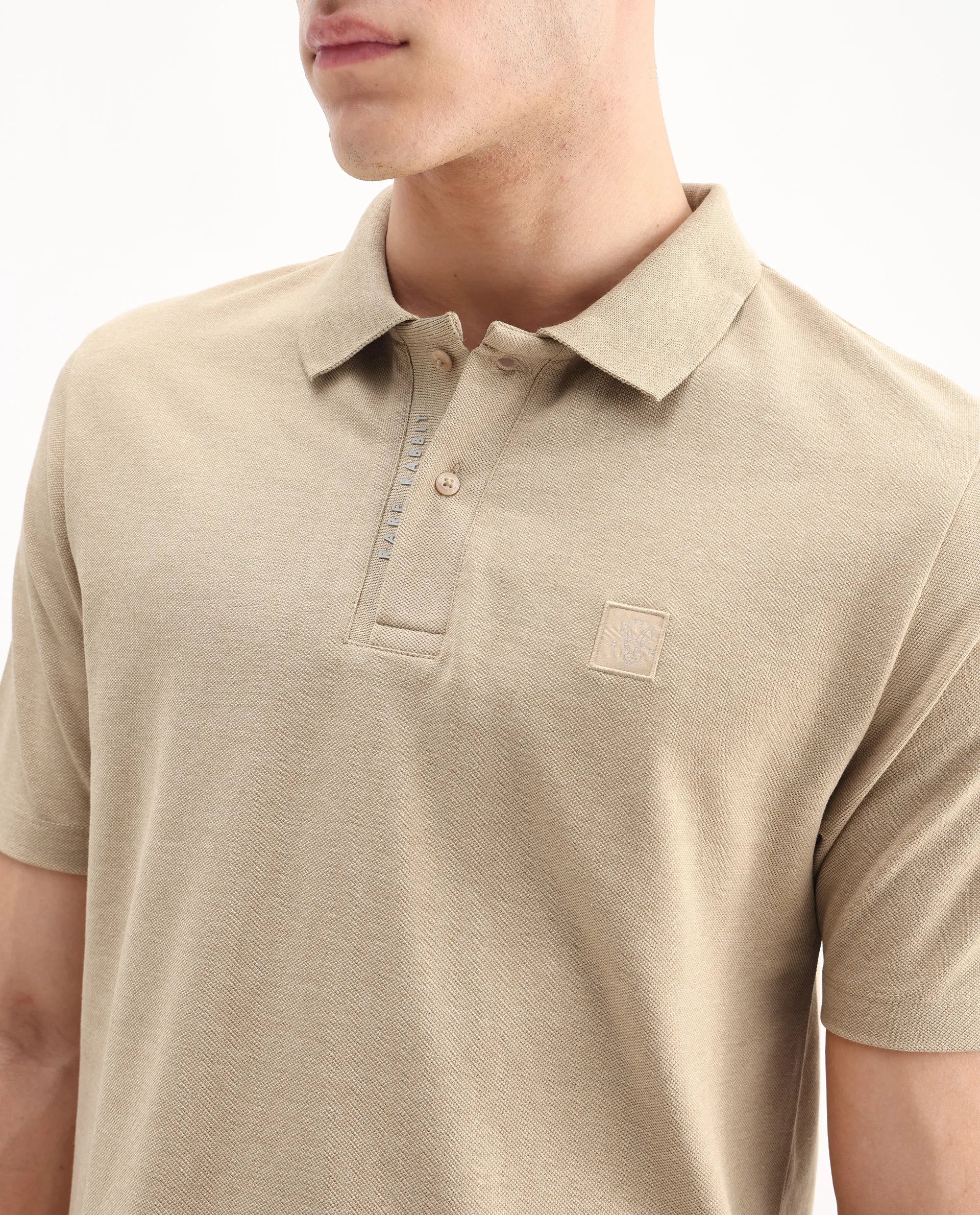 Rare Rabbit Men's Gamor Beige Cotton Blend Plain Regular Fit Half Sleeve Polo - Image 5