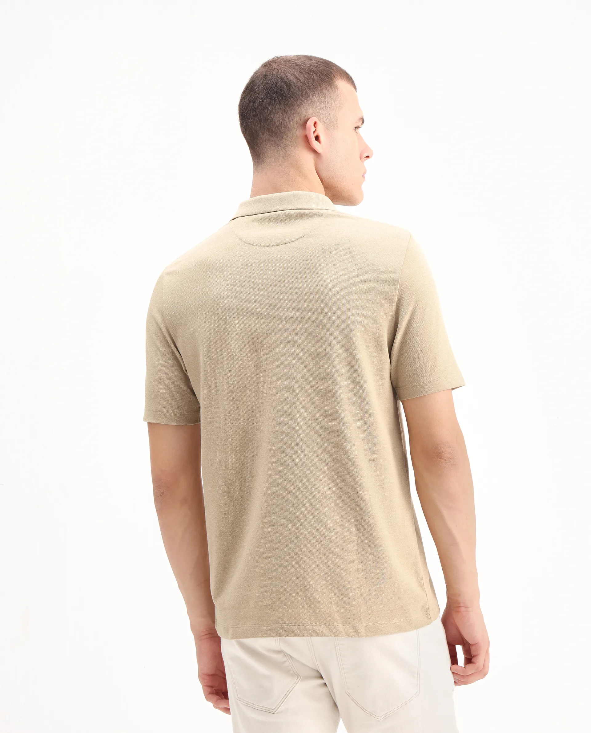 Rare Rabbit Men's Gamor Beige Cotton Blend Plain Regular Fit Half Sleeve Polo - Image 7