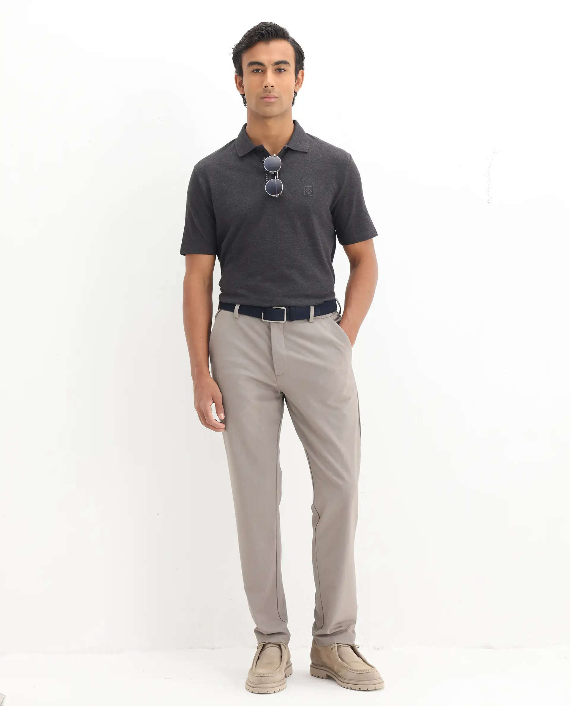 Rare Rabbit Men's Gamor Black Cotton Blend Plain Regular Fit Half Sleeve Polo - Image 2