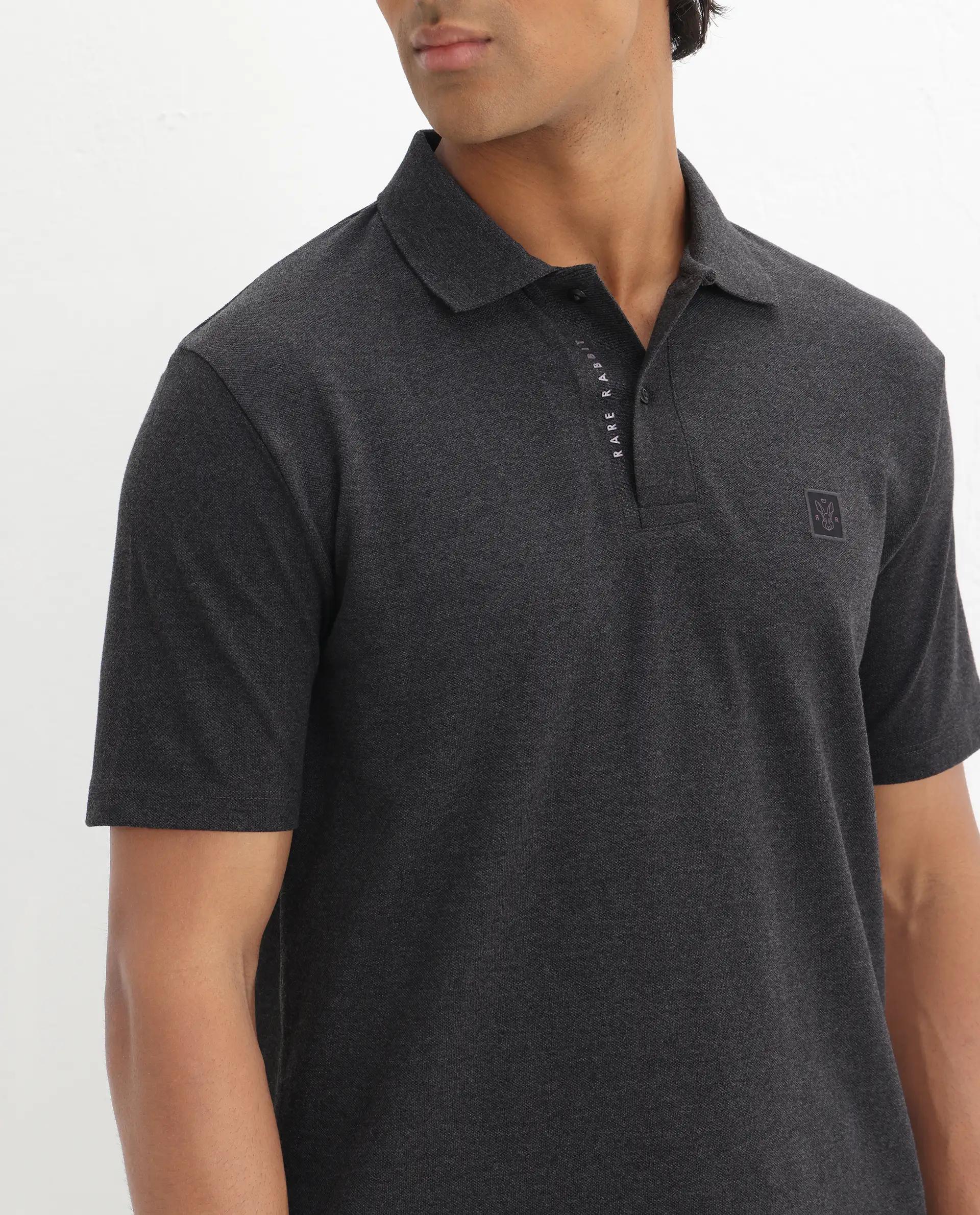 Rare Rabbit Men's Gamor Black Cotton Blend Plain Regular Fit Half Sleeve Polo - Image 3