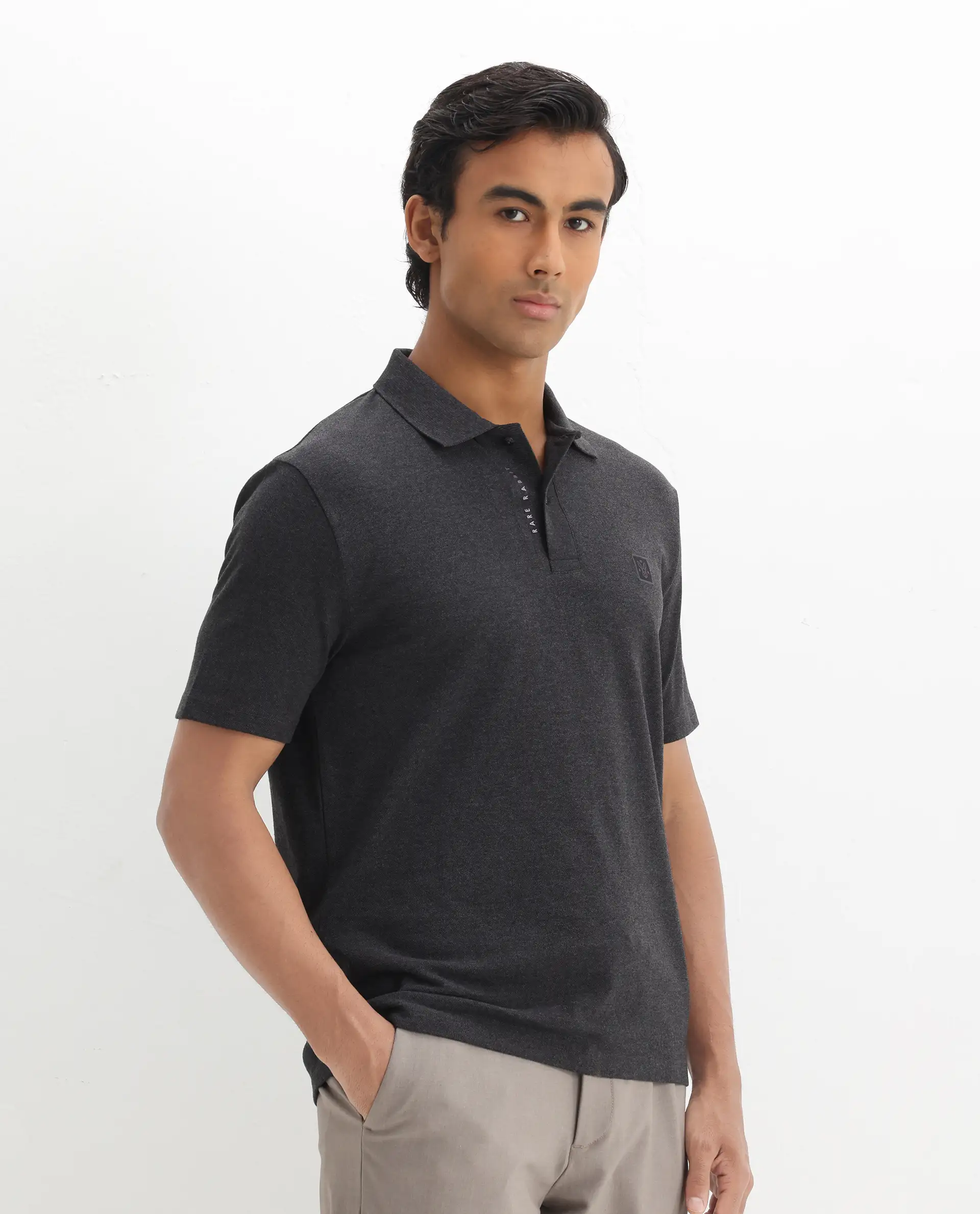 Rare Rabbit Men's Gamor Black Cotton Blend Plain Regular Fit Half Sleeve Polo - Image 6