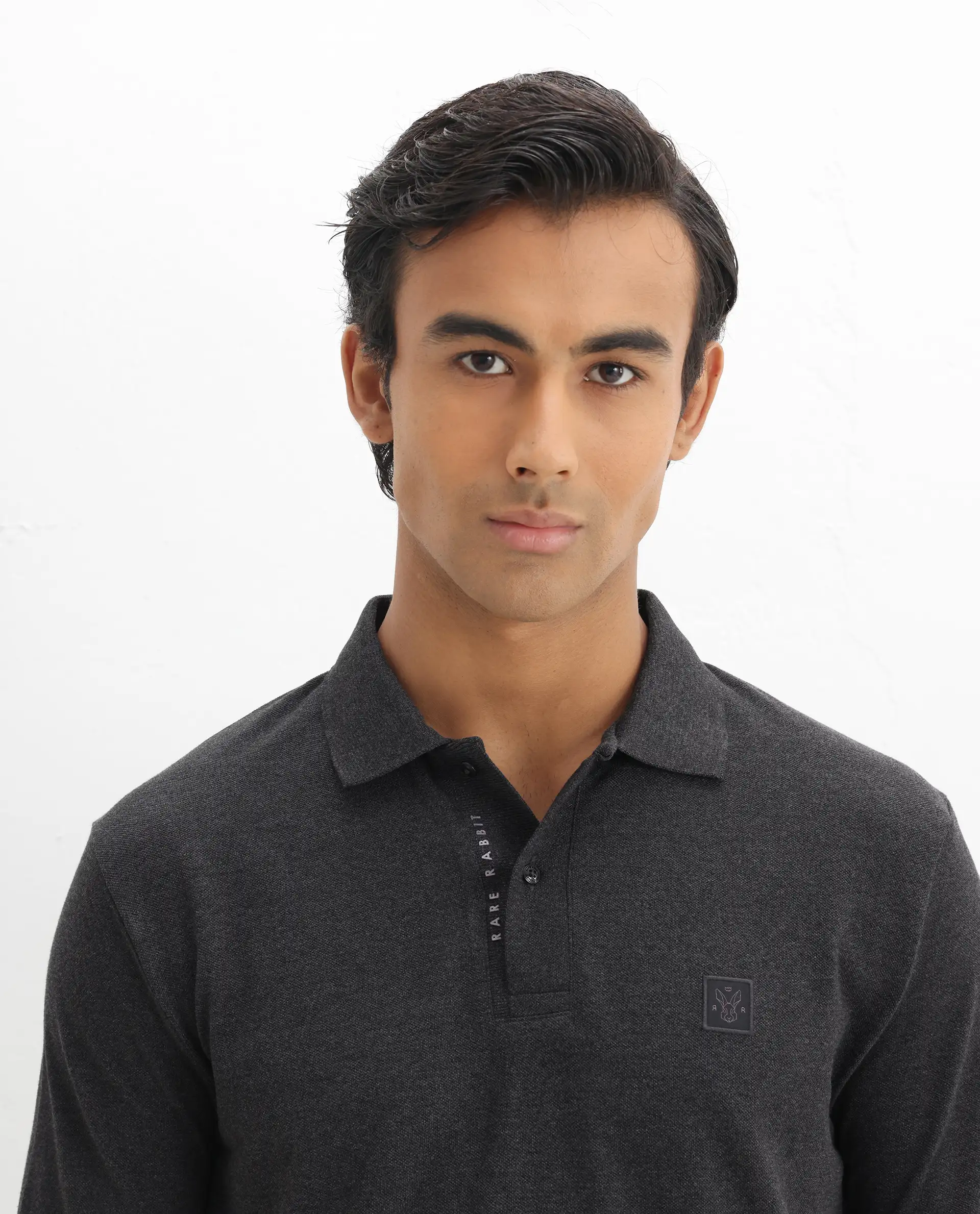 Rare Rabbit Men's Gamor Black Cotton Blend Plain Regular Fit Half Sleeve Polo - Image 7