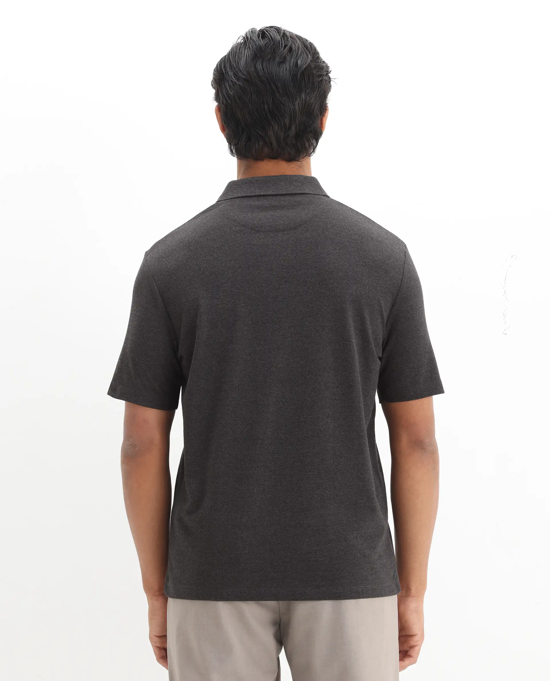 Rare Rabbit Men's Gamor Black Cotton Blend Plain Regular Fit Half Sleeve Polo - Image 8