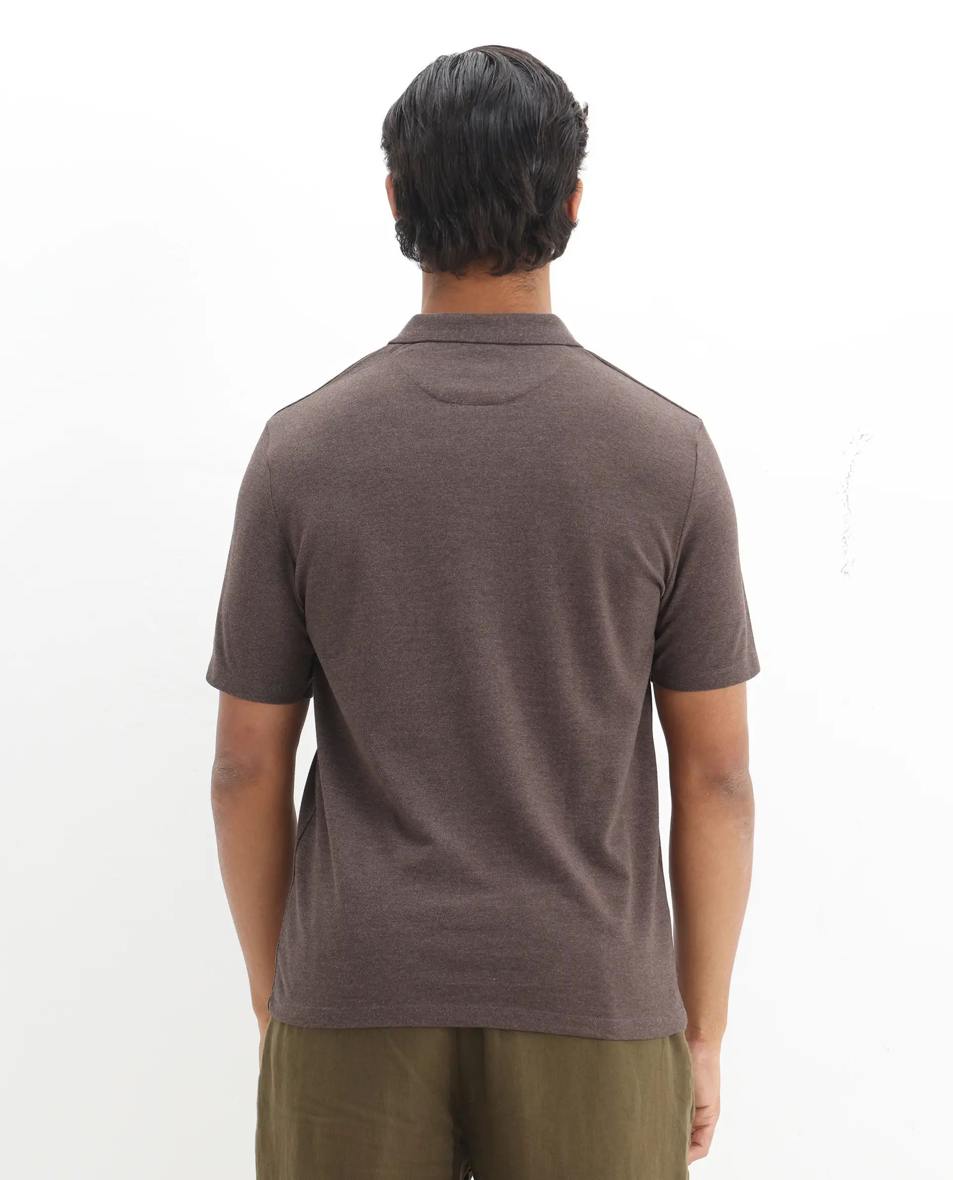 Rare Rabbit Men's Gamor Dark Brown Cotton Blend Plain Regular Fit Half Sleeve Polo - Image 8