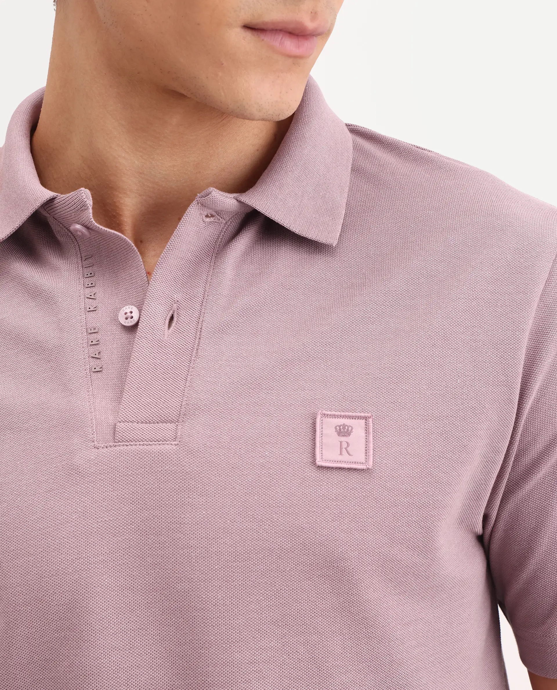 Rare Rabbit Men's Gamor Dusky Pink Cotton Blend Fabric Half Sleeve Spread Collar Regular Fit Plain Polo - Image 3