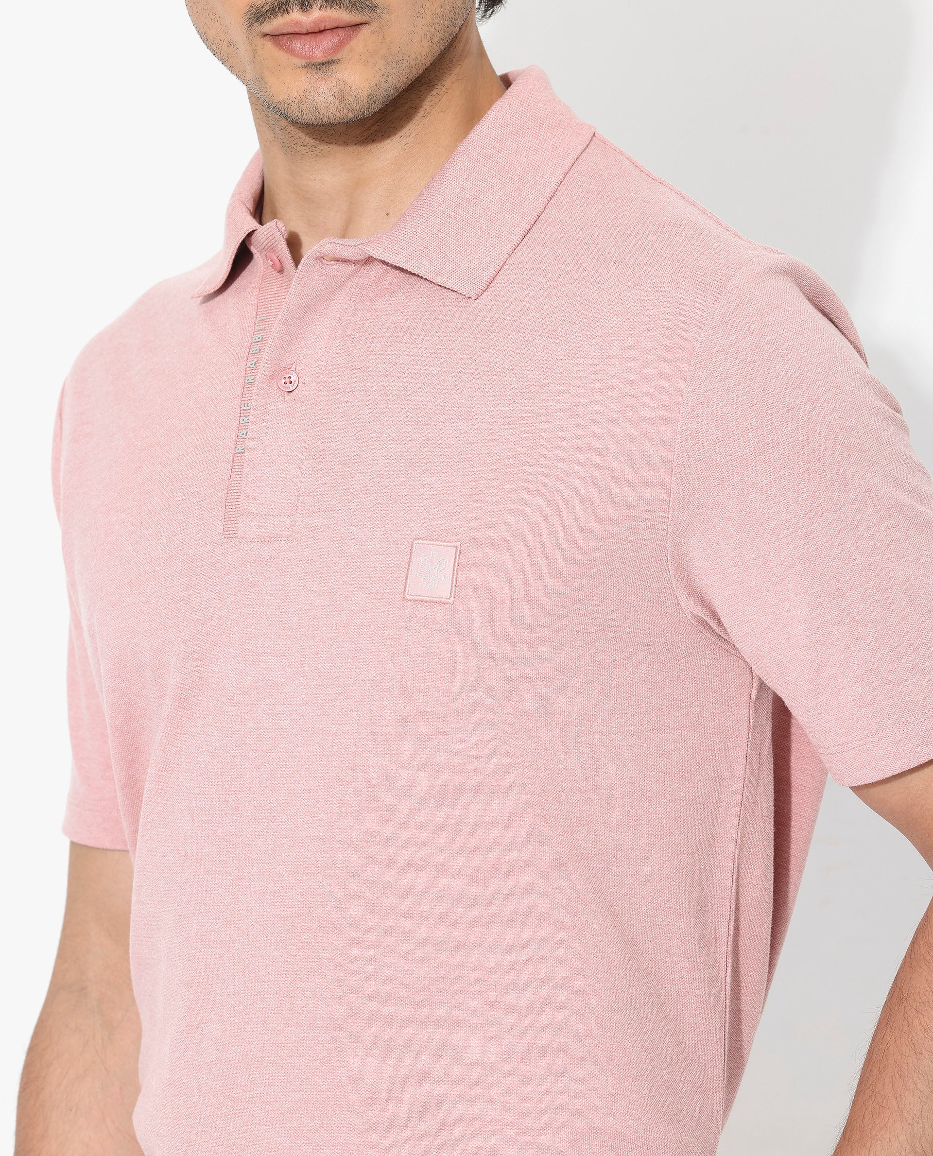 Rare Rabbit Men's Gamor Dusky Pink Cotton Blend Plain Regular Fit Half Sleeve Polo - Image 5