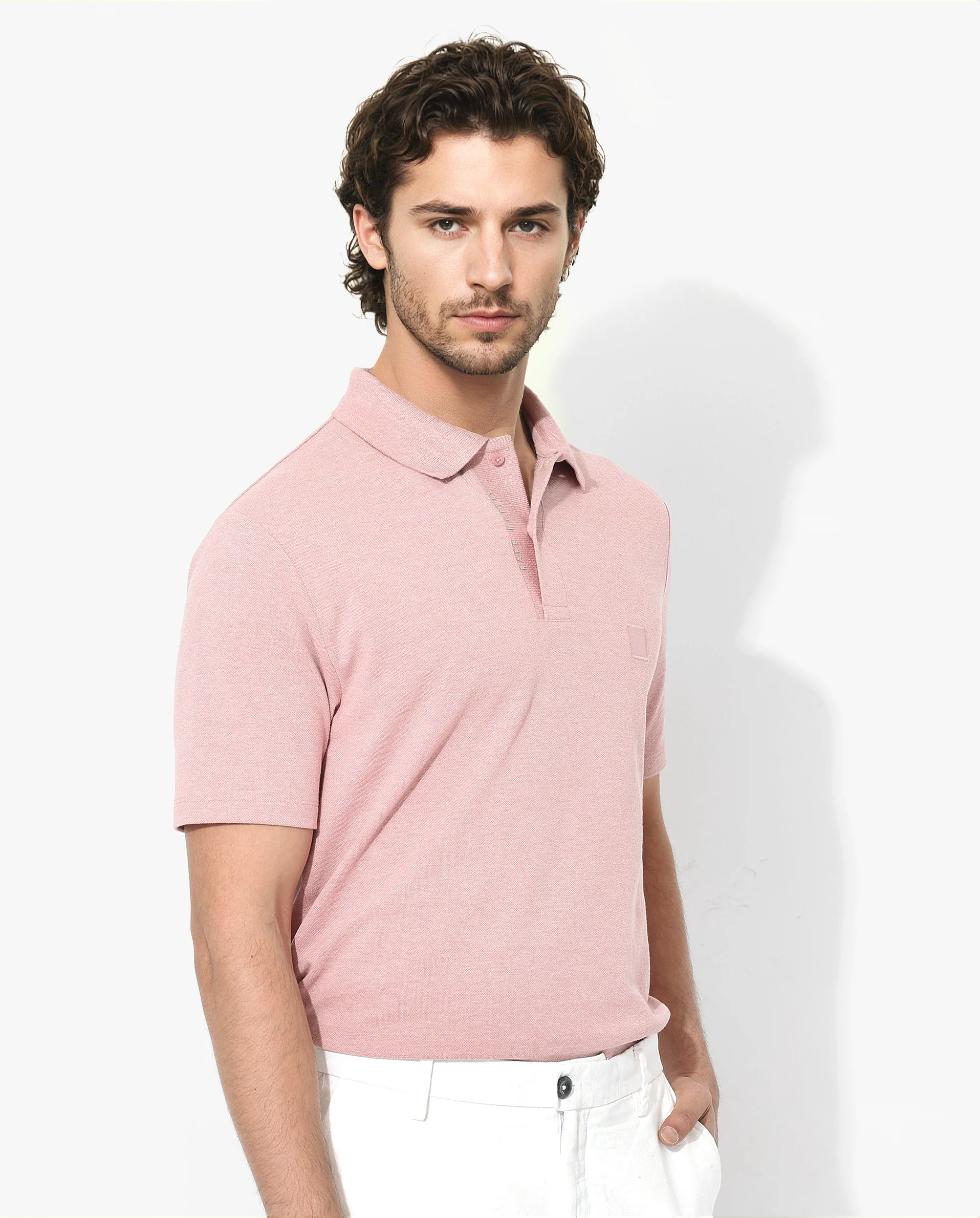Rare Rabbit Men's Gamor Dusky Pink Cotton Blend Plain Regular Fit Half Sleeve Polo - Image 6