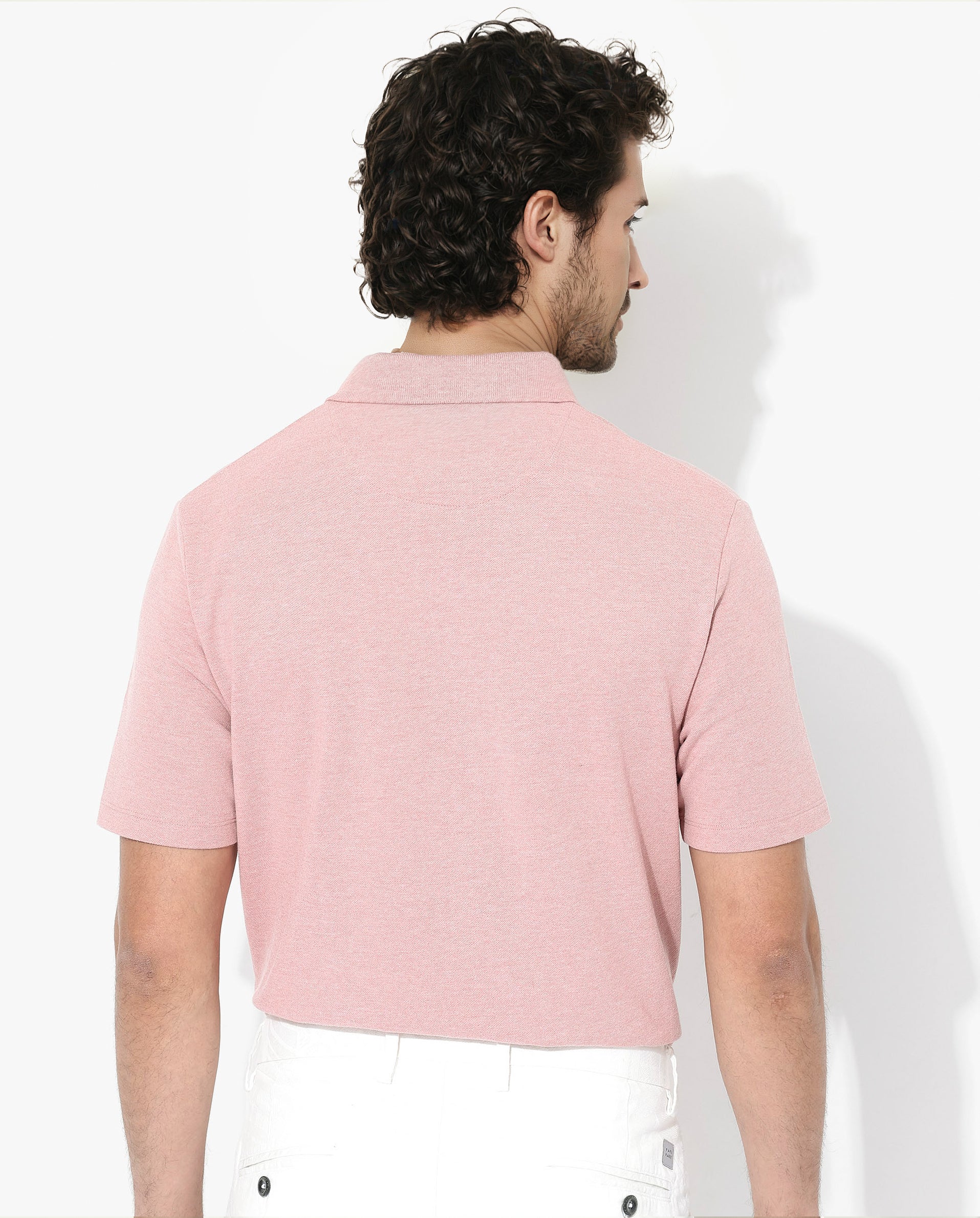 Rare Rabbit Men's Gamor Dusky Pink Cotton Blend Plain Regular Fit Half Sleeve Polo - Image 7