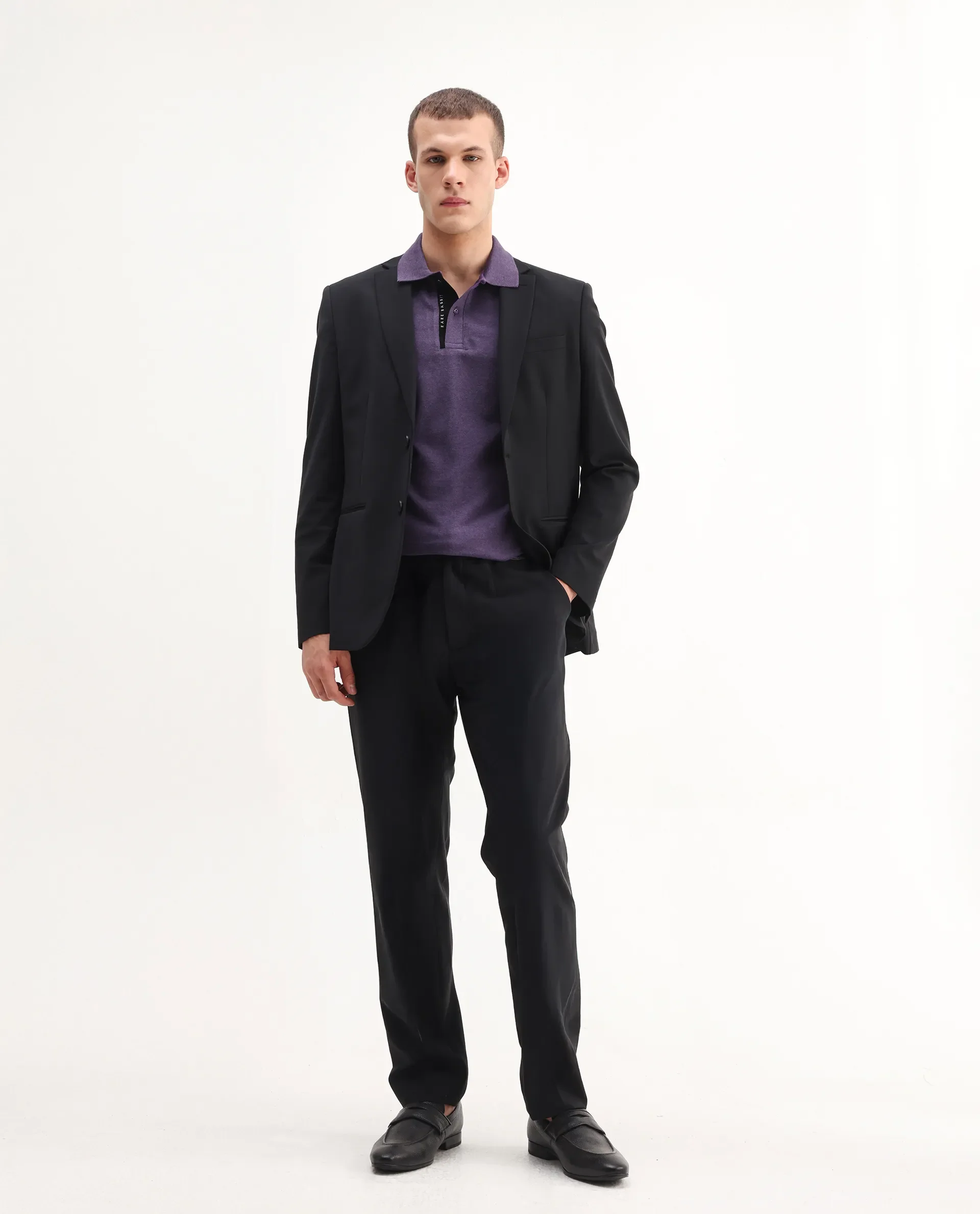 Rare Rabbit Men's Gamor Purple Cotton Blend Plain Regular Fit Half Sleeve Polo - Image 2