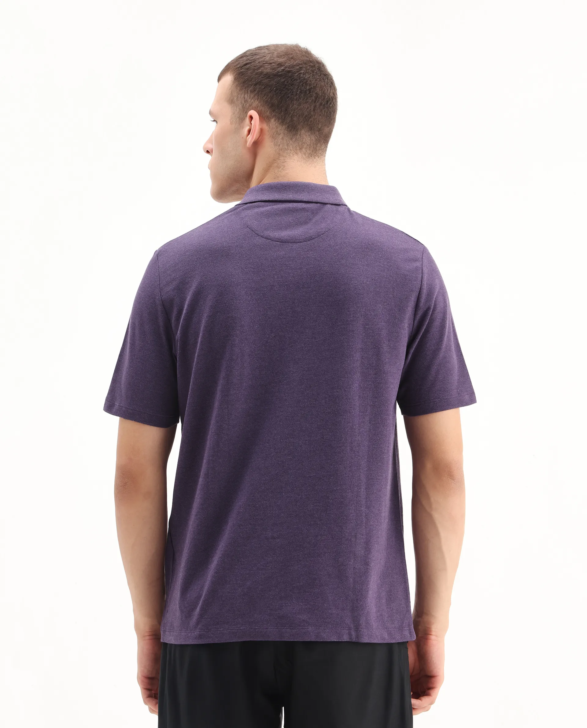 Rare Rabbit Men's Gamor Purple Cotton Blend Plain Regular Fit Half Sleeve Polo - Image 7