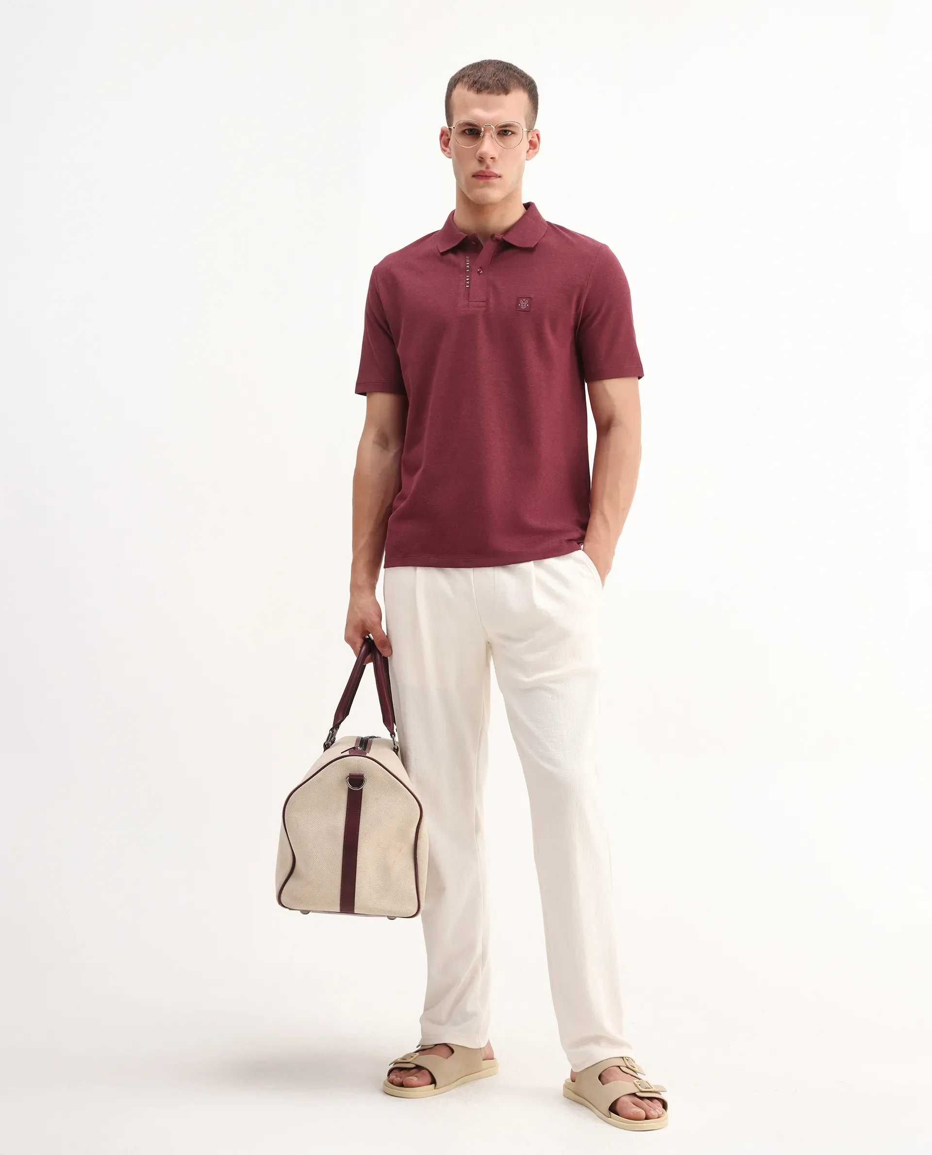 Rare Rabbit Men's Gamor Red Cotton Blend Plain Regular Fit Half Sleeve Polo - Image 2
