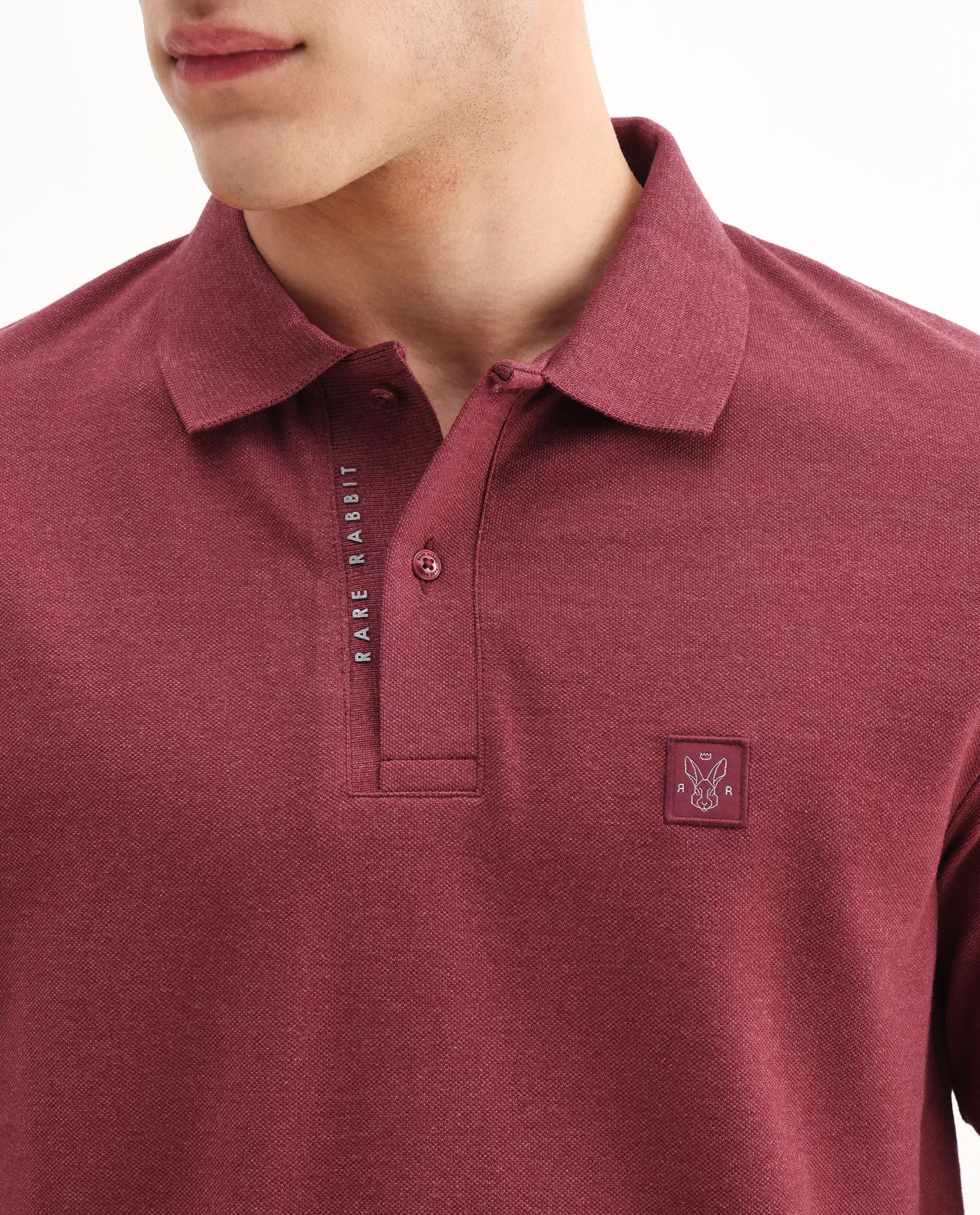 Rare Rabbit Men's Gamor Red Cotton Blend Plain Regular Fit Half Sleeve Polo - Image 3