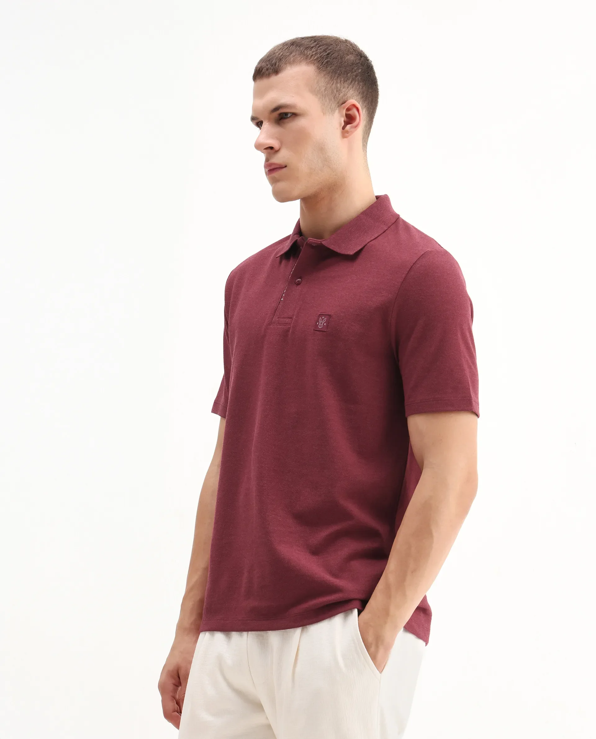 Rare Rabbit Men's Gamor Red Cotton Blend Plain Regular Fit Half Sleeve Polo - Image 4