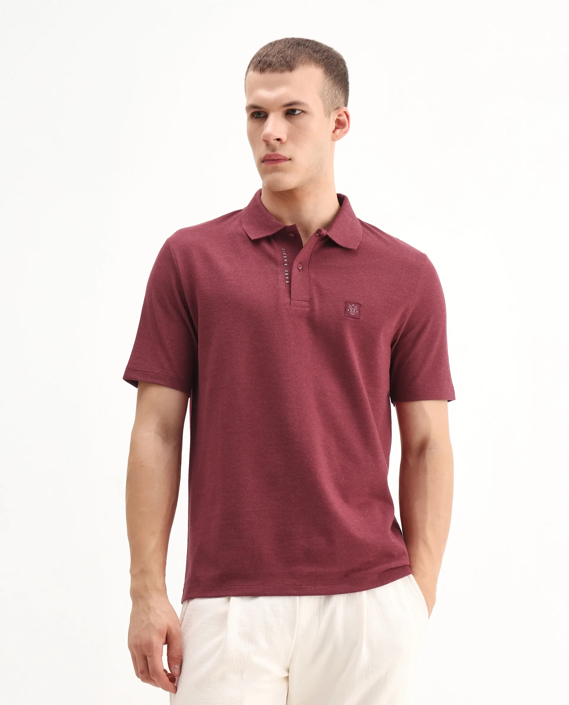 Rare Rabbit Men's Gamor Red Cotton Blend Plain Regular Fit Half Sleeve Polo - Image 6